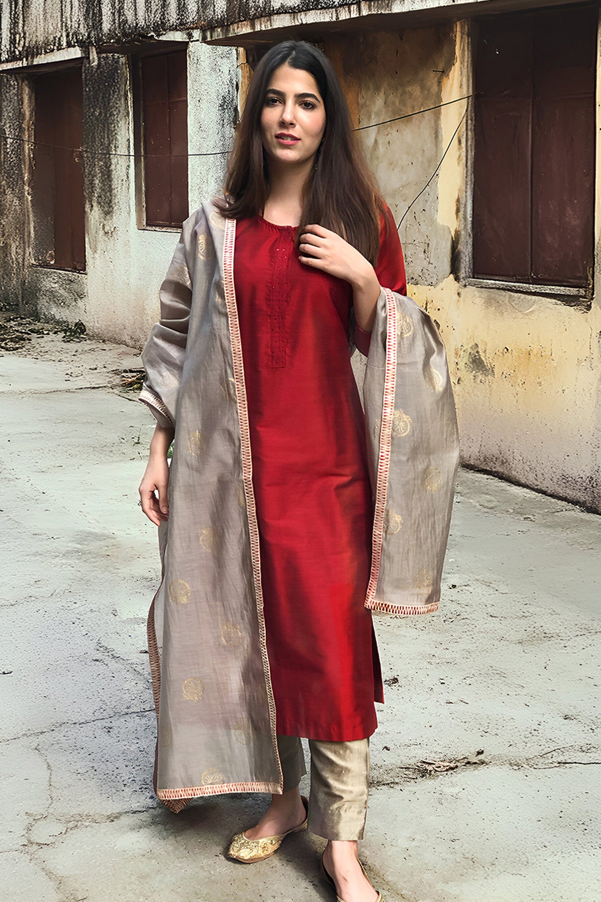 Pink Block Printed Kurta Set