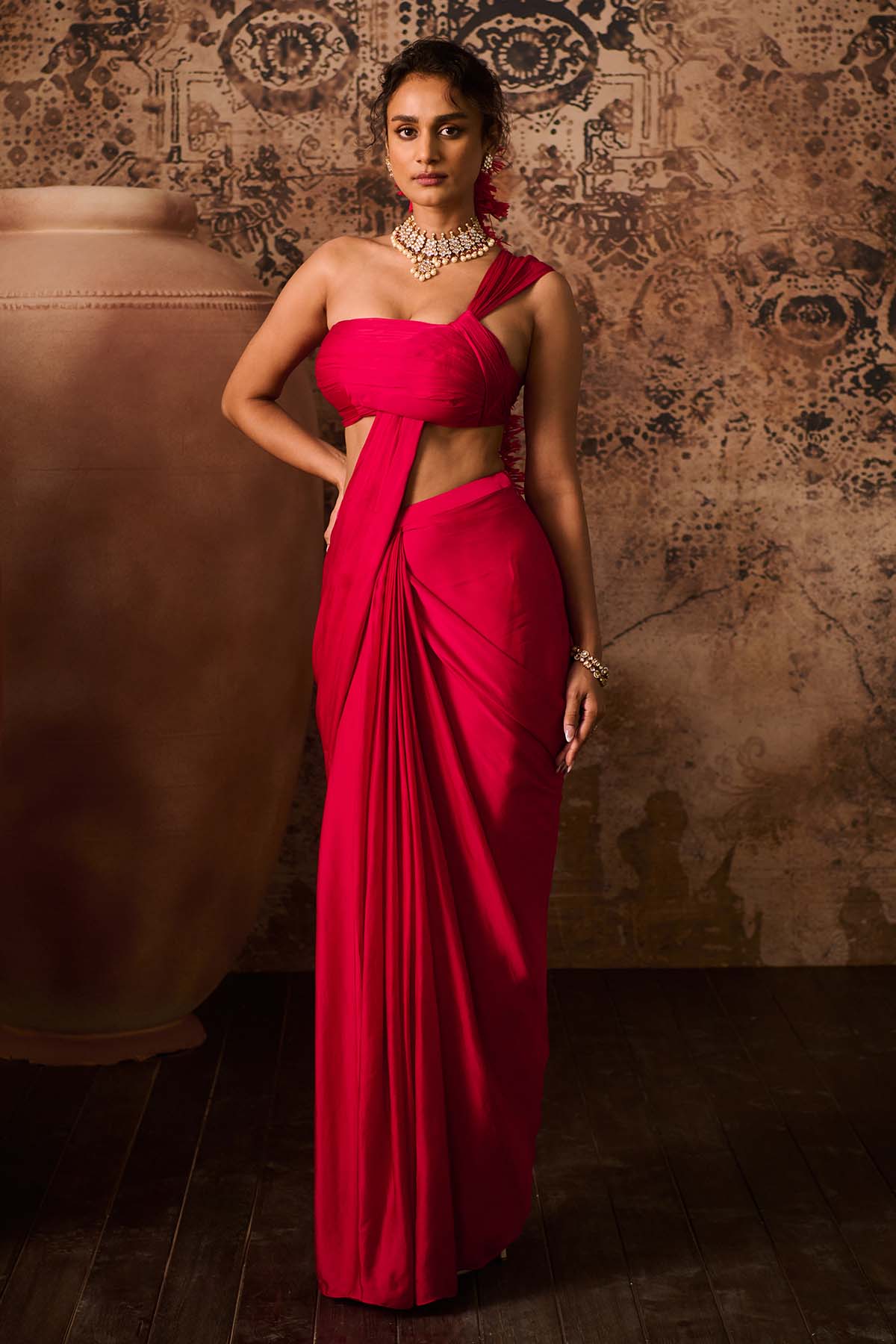 Pink Blouse & Pre-Drape Saree