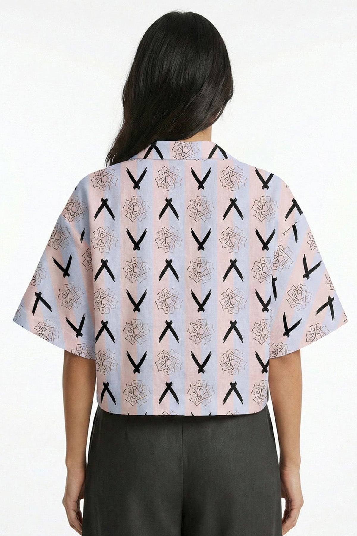 Pink & Blue Viscose Crop Shirt