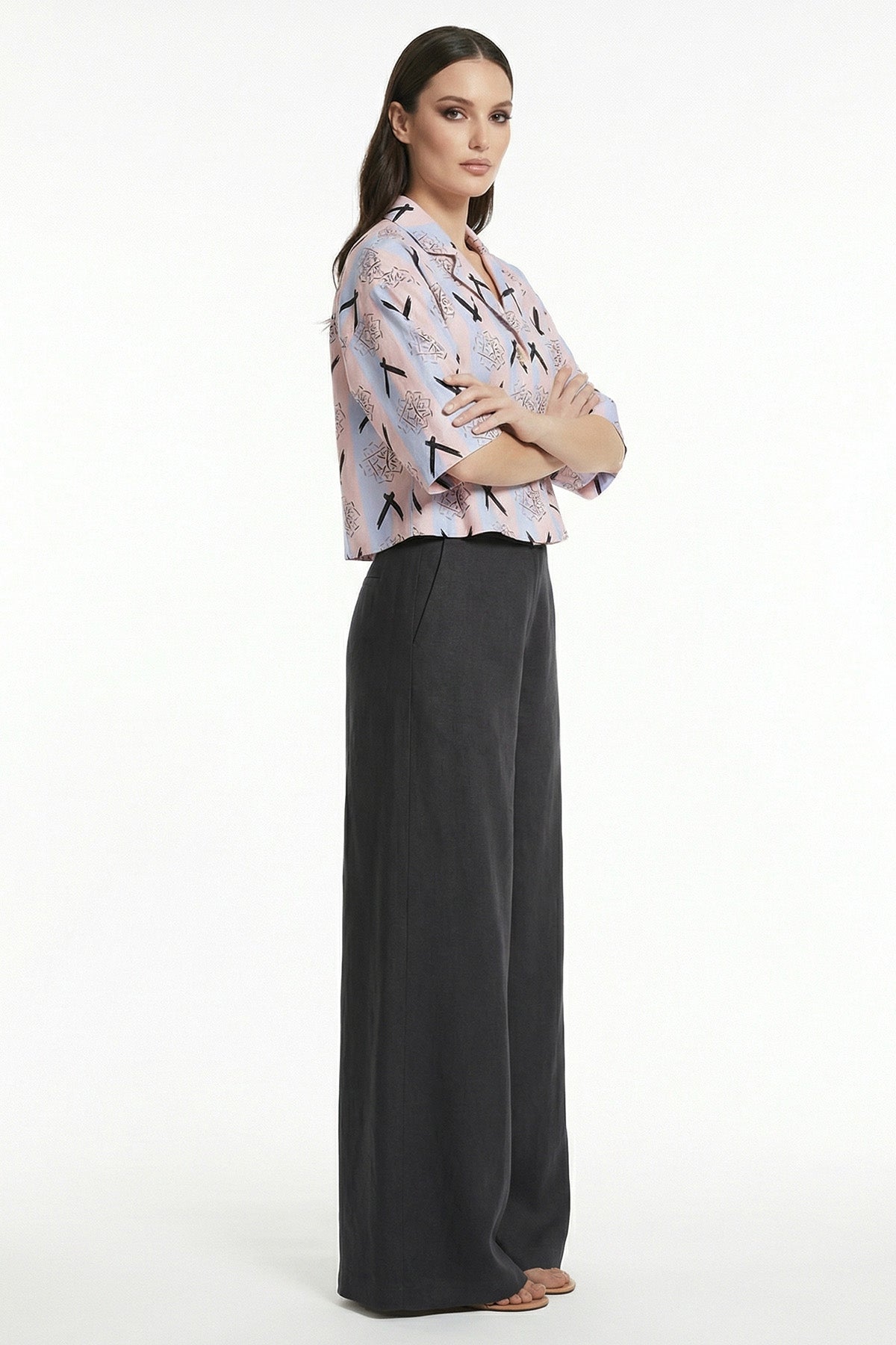 Pink & Blue Viscose Crop Shirt