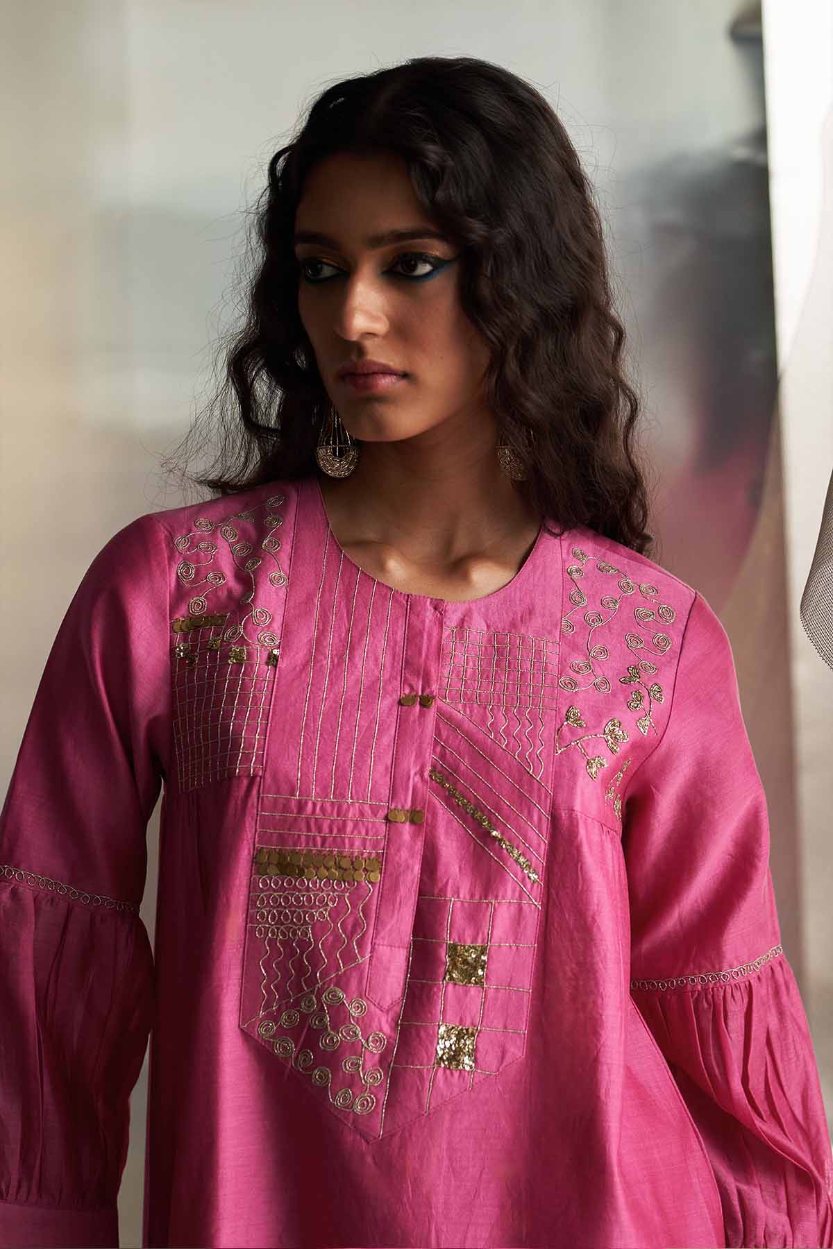 Pink Booti Embellished Kurta Set