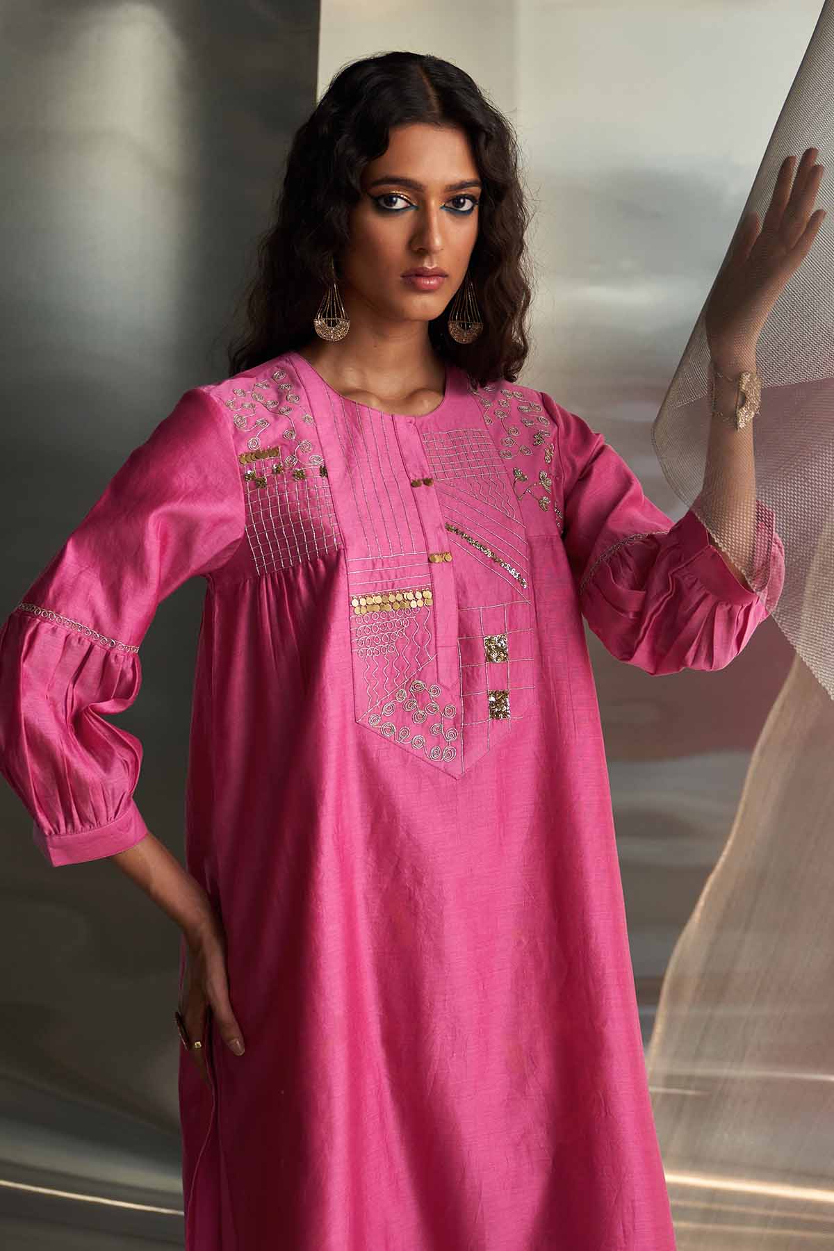 Pink Booti Embellished Kurta Set