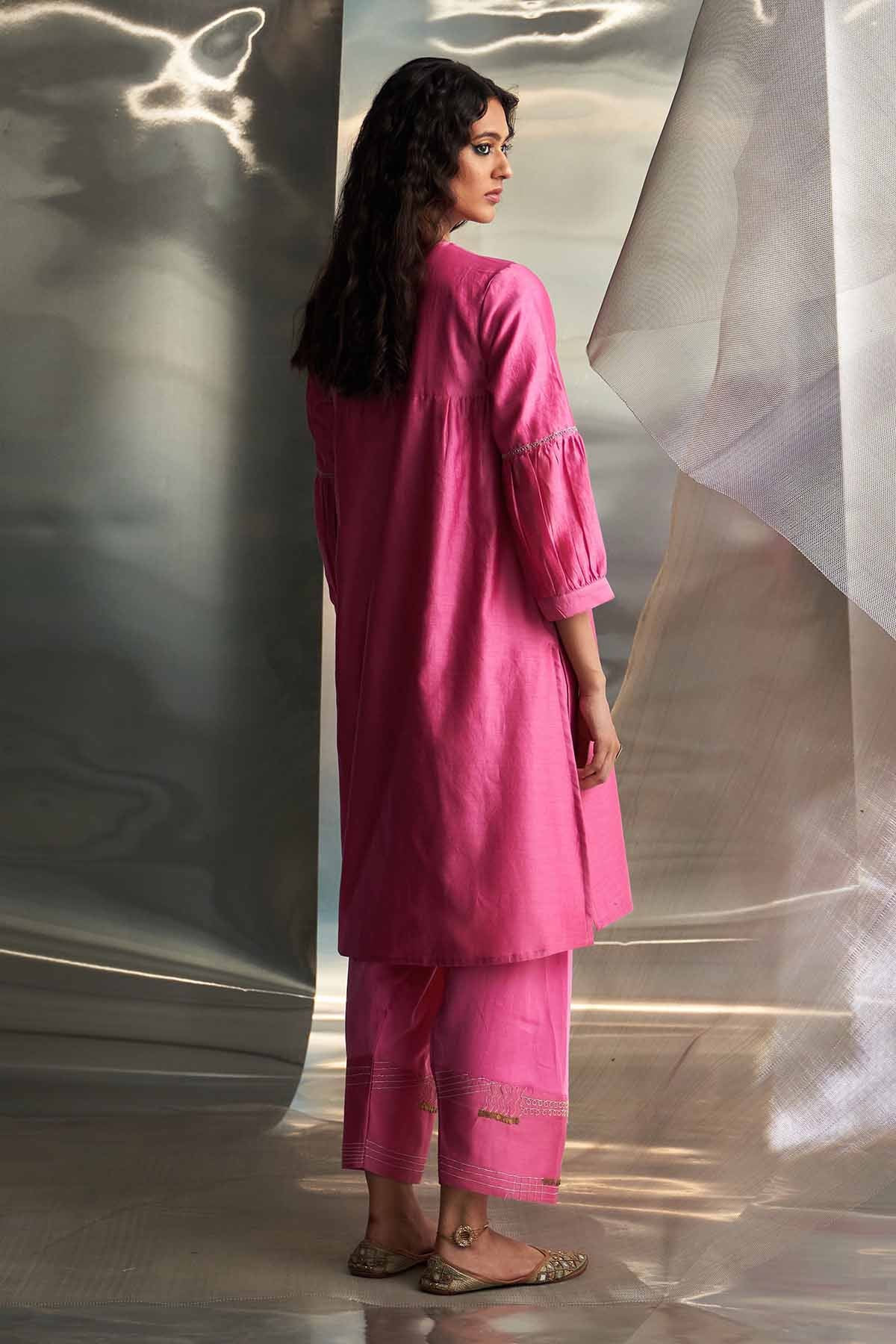 Pink Booti Embellished Kurta Set