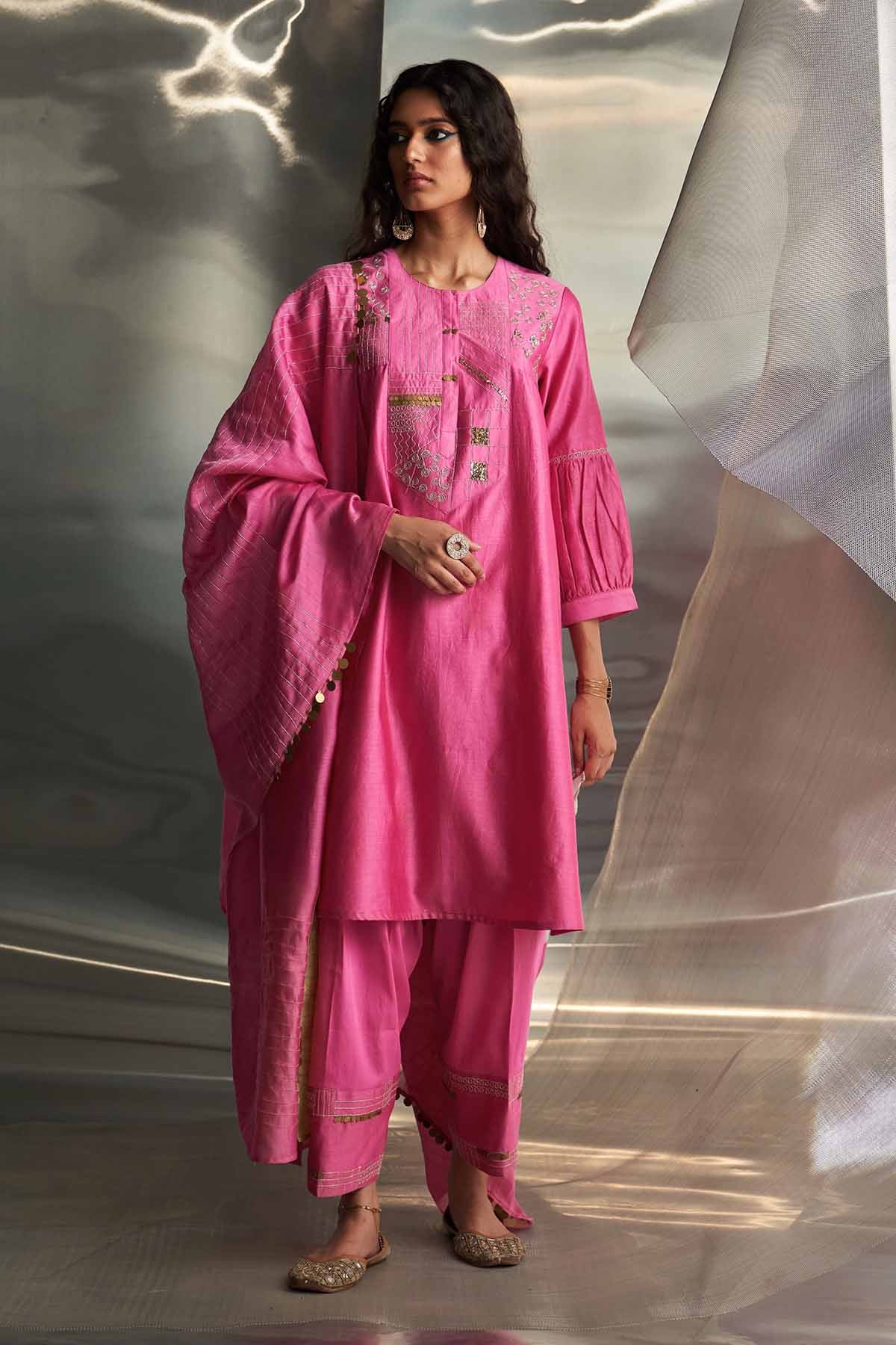 Pink Booti Embellished Kurta Set