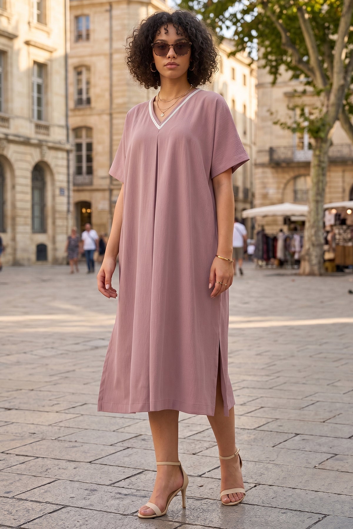 Buy Pink Box Relaxed Fit Midi Dress for women by Sneha B online available at scrollnshops