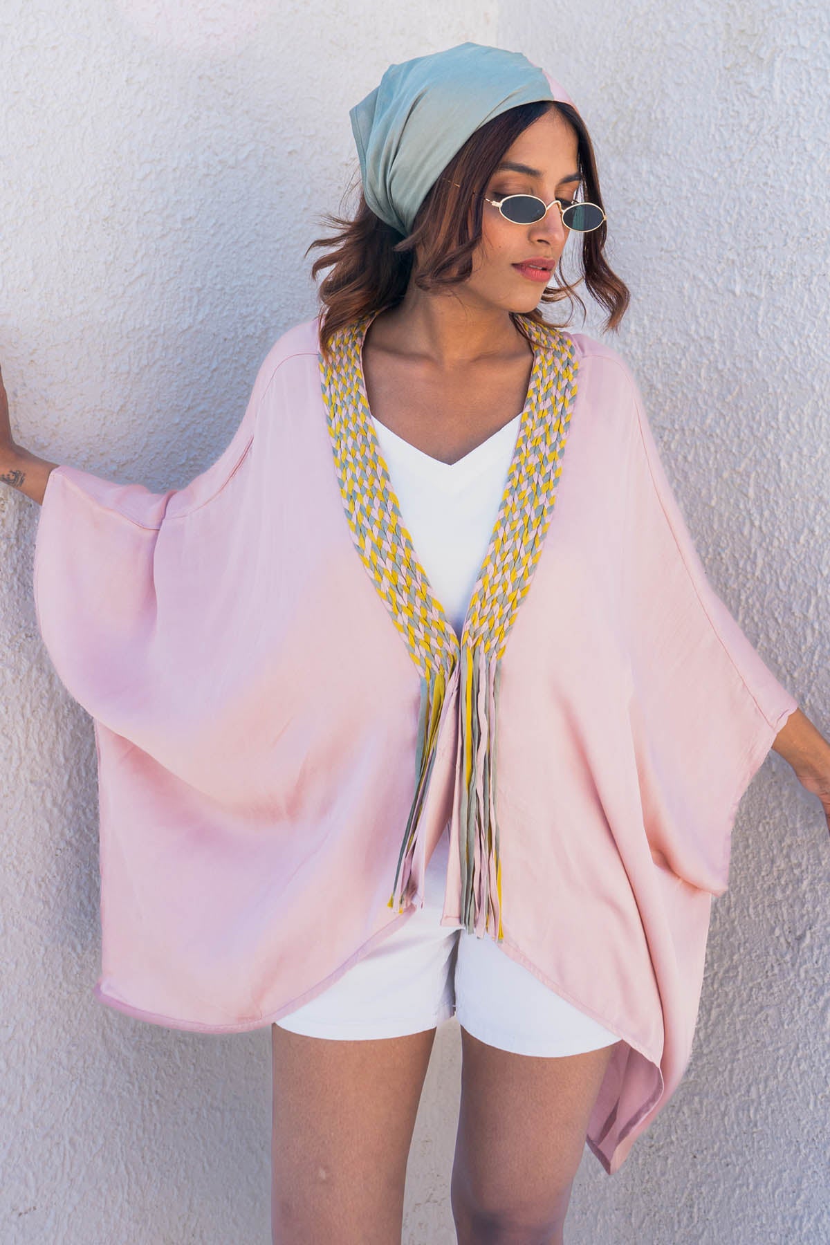 Pink Braid Asymmetrical Cape