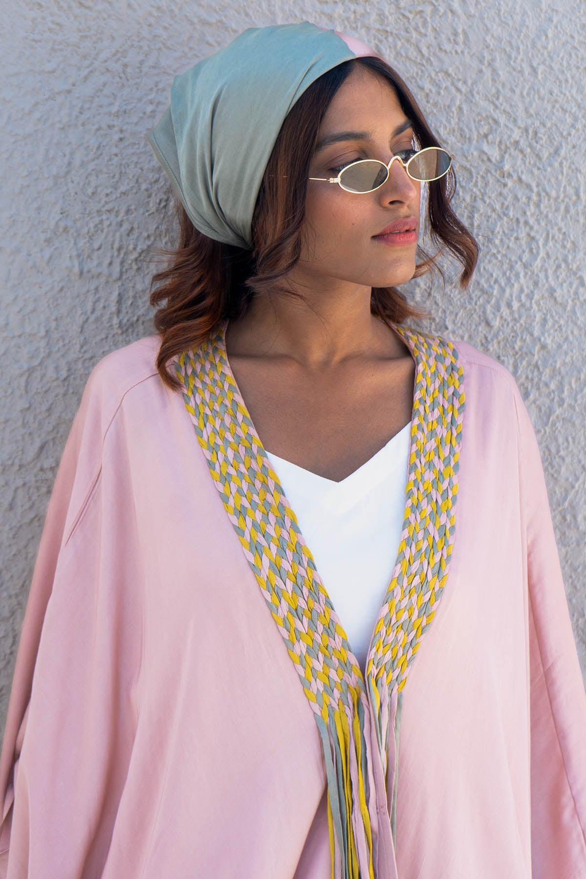 Pink Braid Asymmetrical Cape