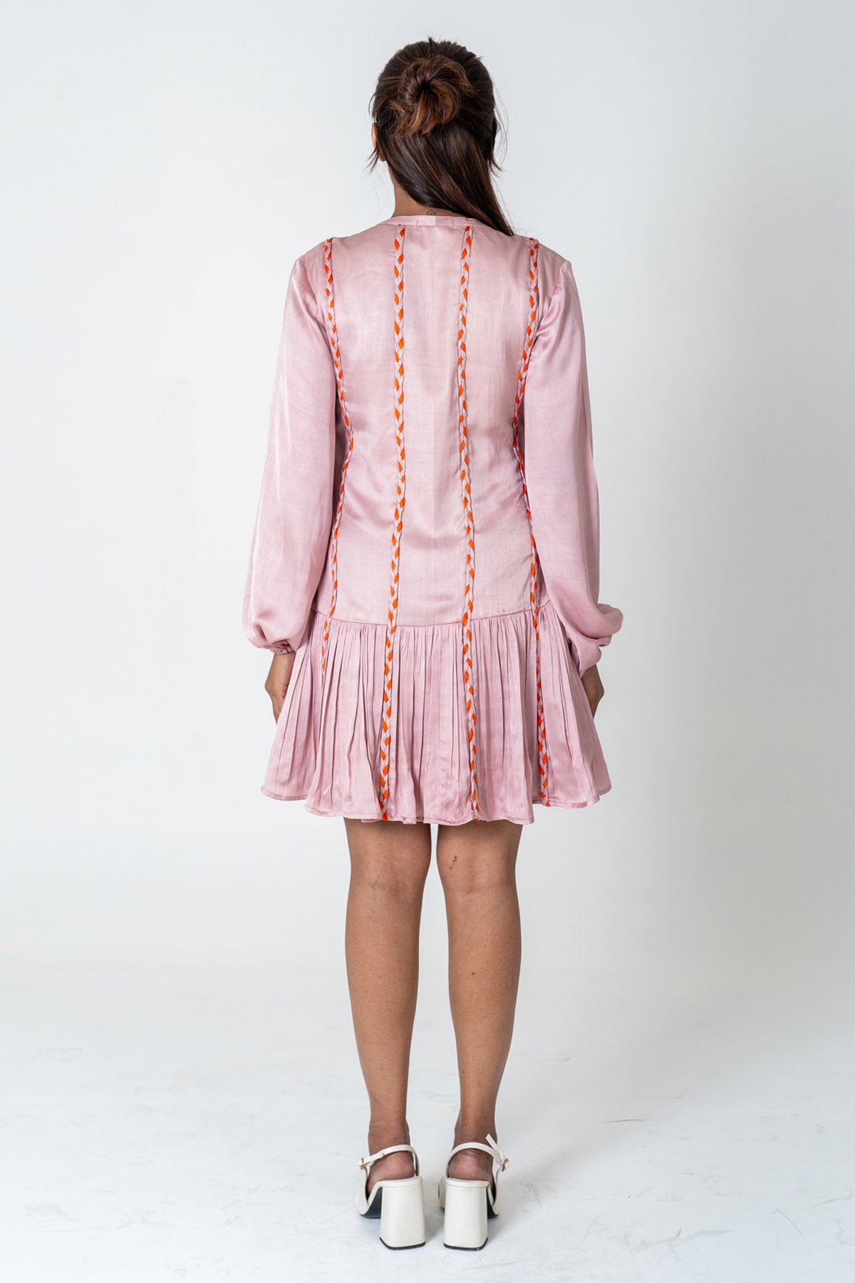 Pink Braid Gathered Mini Dress