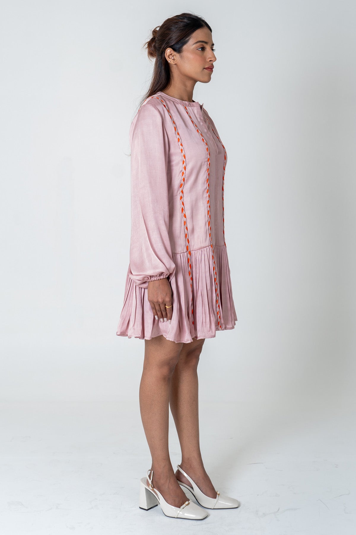 Pink Braid Gathered Mini Dress