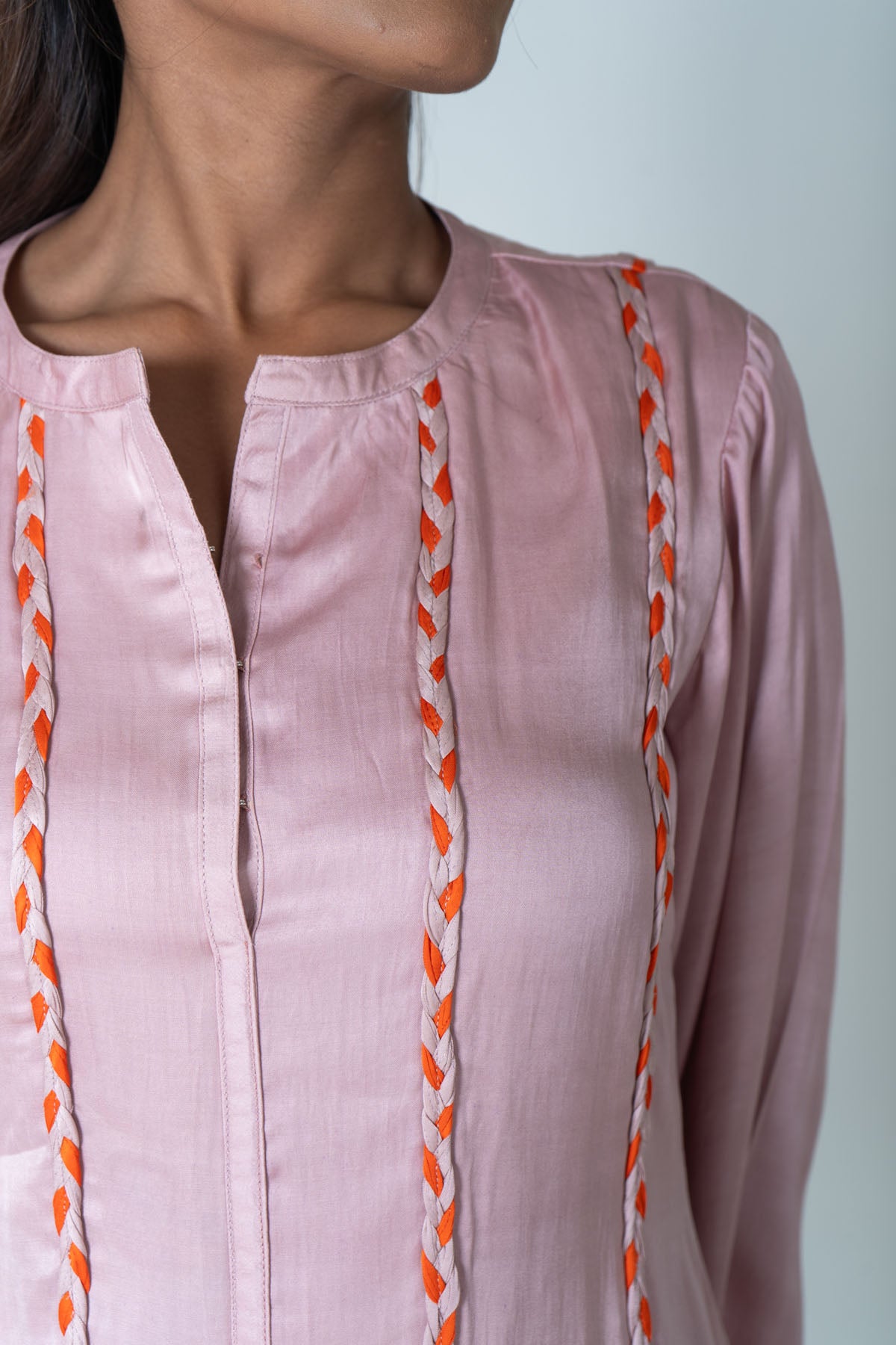 Pink Braid Gathered Mini Dress