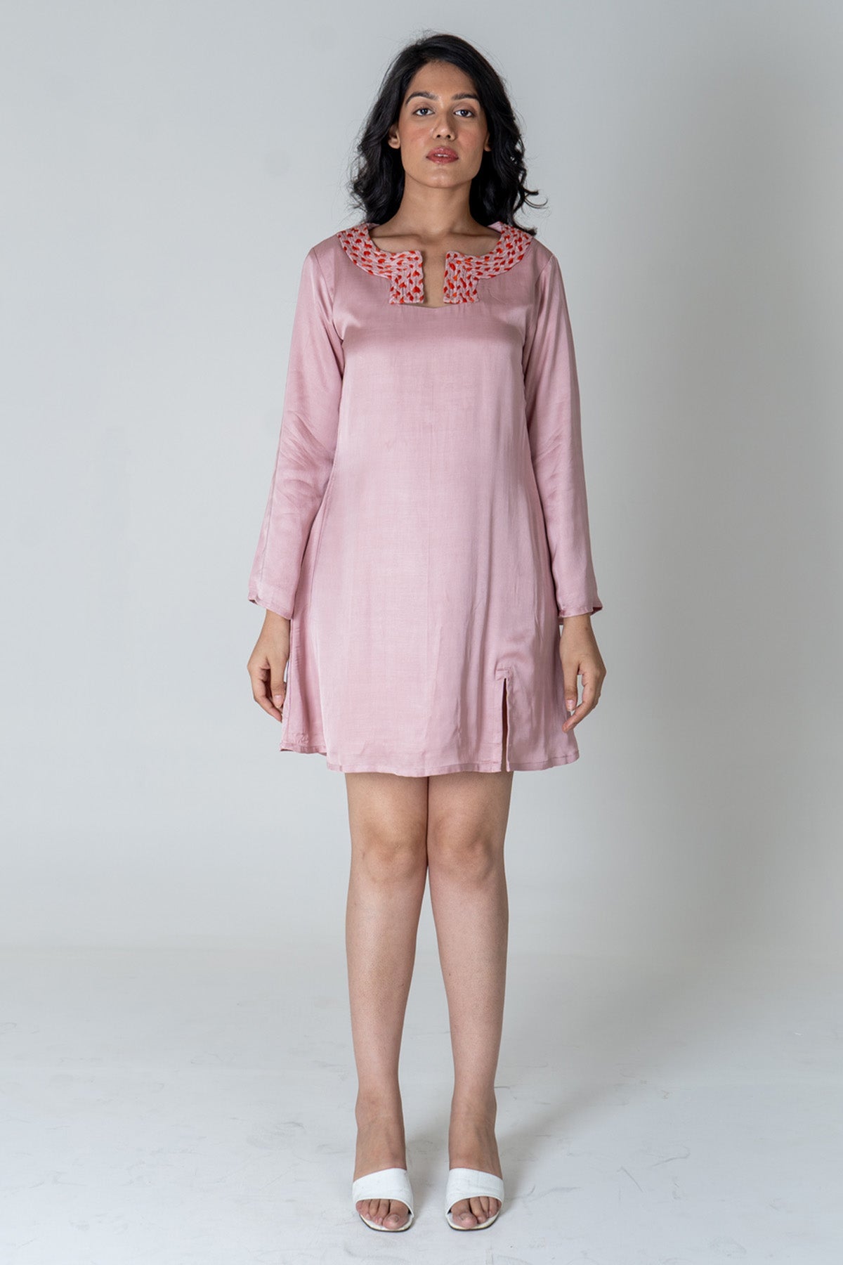 Neora by Nehal Chopra Pink Braided Collar Mini Dress for women online at ScrollnShops