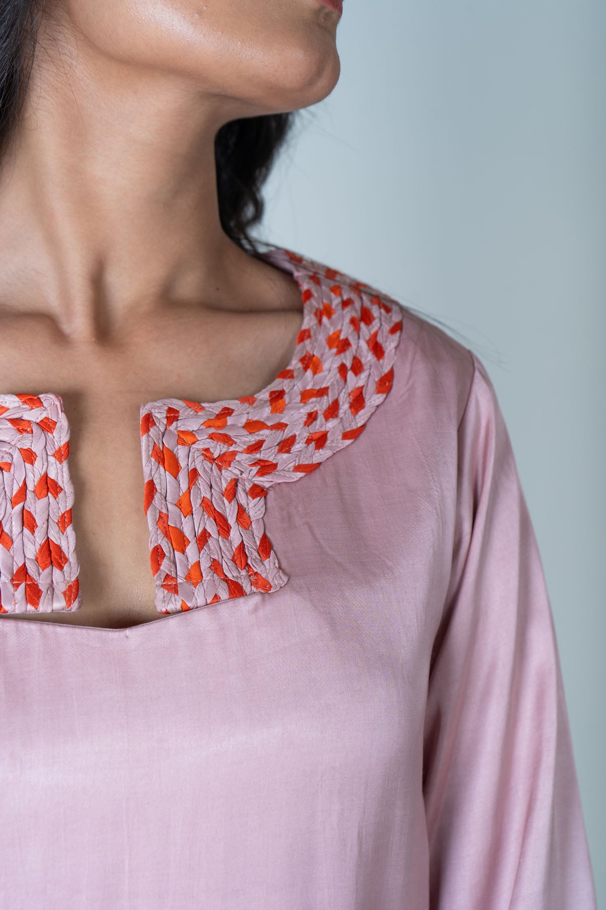 Pink Braided Collar Mini Dress