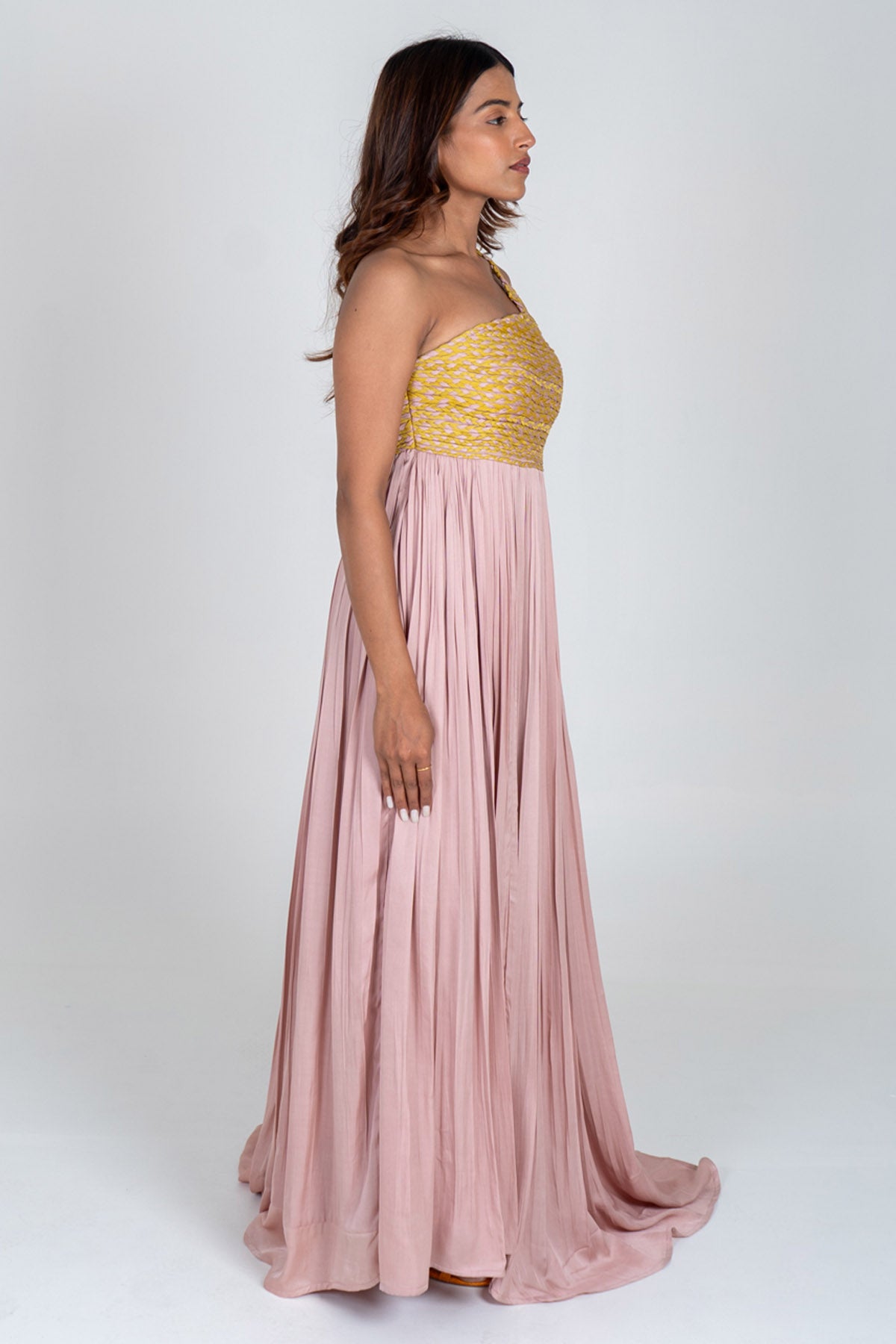 Pink Braided Gathered Gown