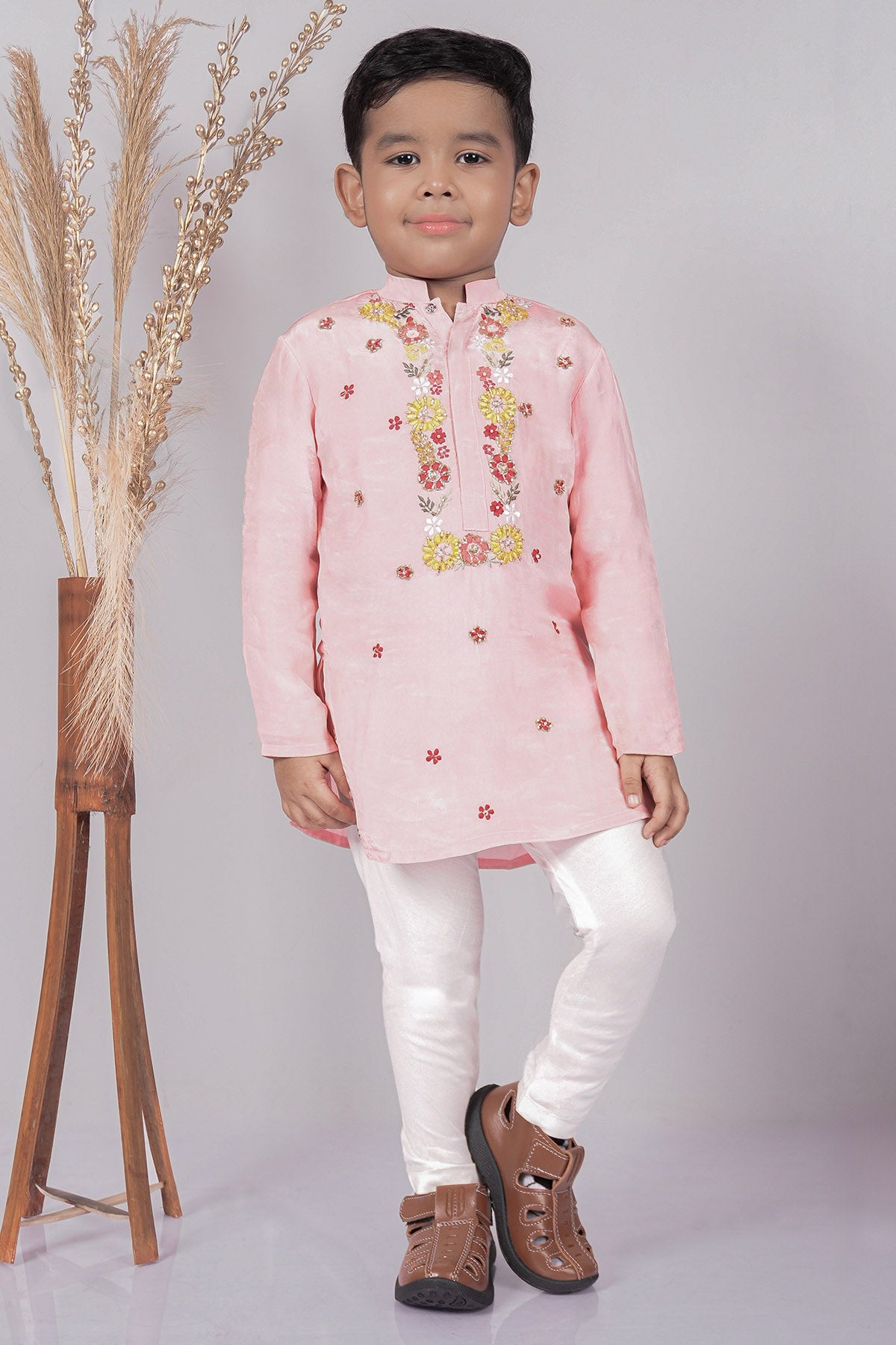 Buy Pink Butta Work Kurta And Pant for boy by Little Brats online available at scrollnshops