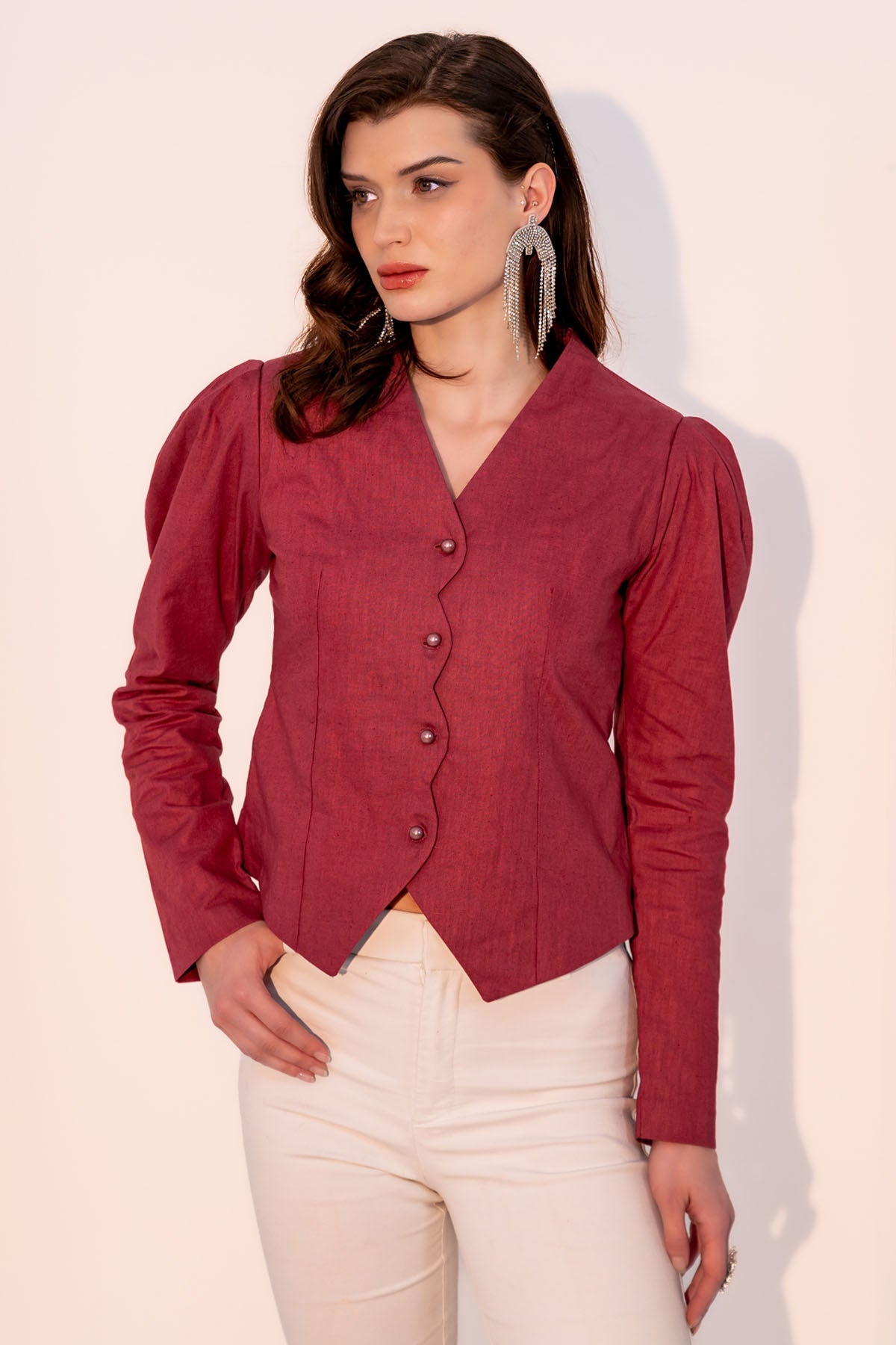 Buy Enness Studio Pink Button Embellished Shirt for women