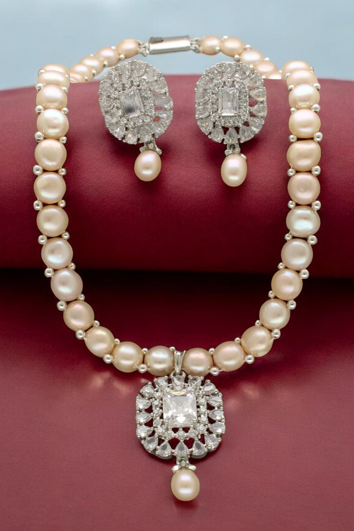 Pink Button Shape Necklace Set