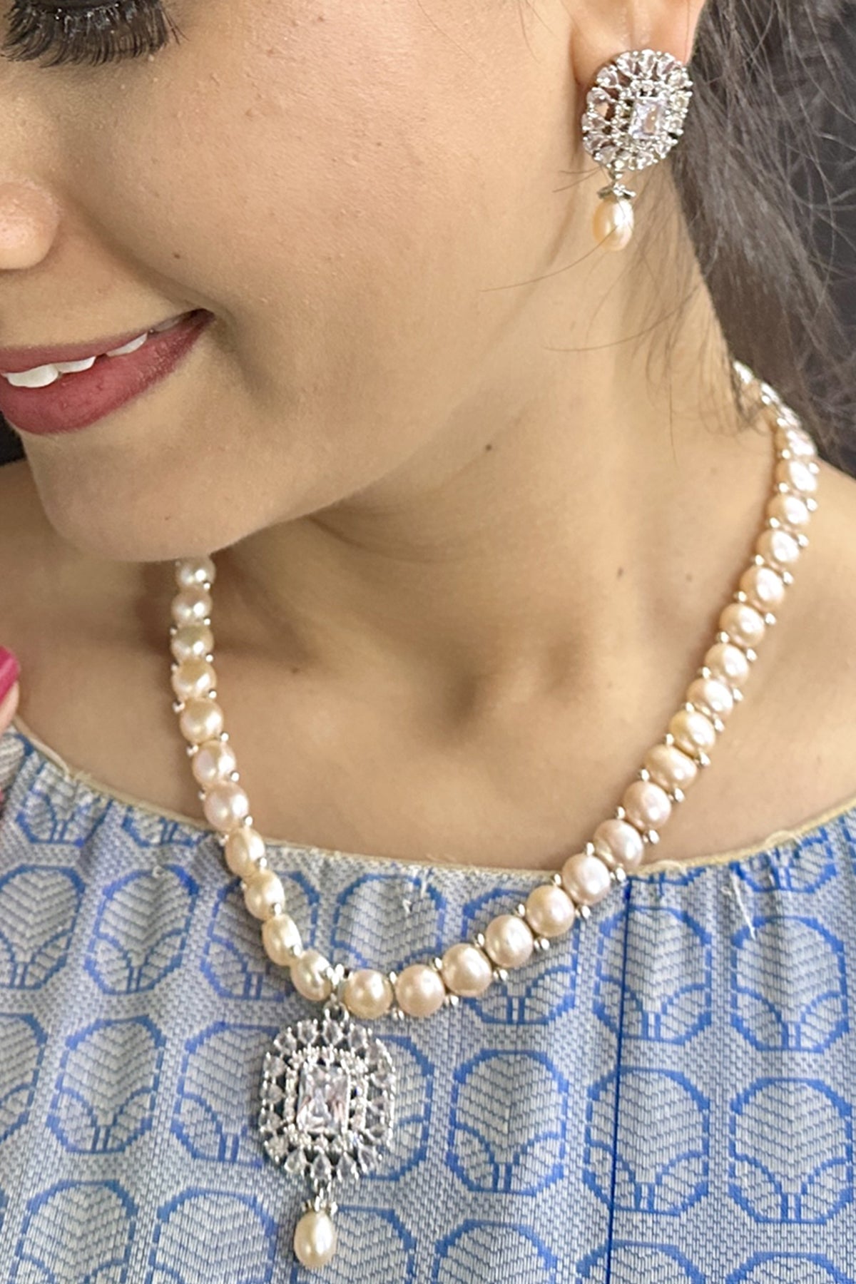Buy Pink Button Shape Necklace Set for women by J Pearls online available at scrollnshops