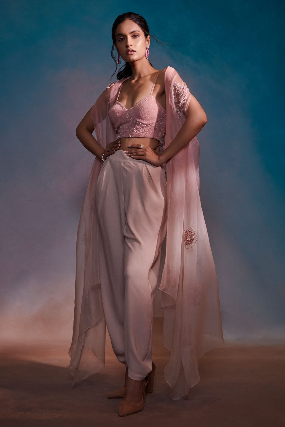 Anjali Kanwar Pink Cape & Draped Pants Set for women online at ScrollnShops