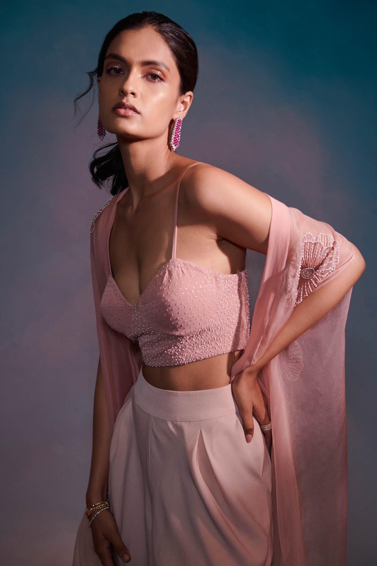 Pink Cape & Draped Pants Set