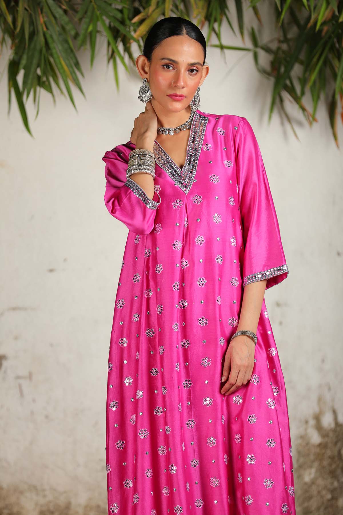 Pink Chanderi A-Line Kurta Set