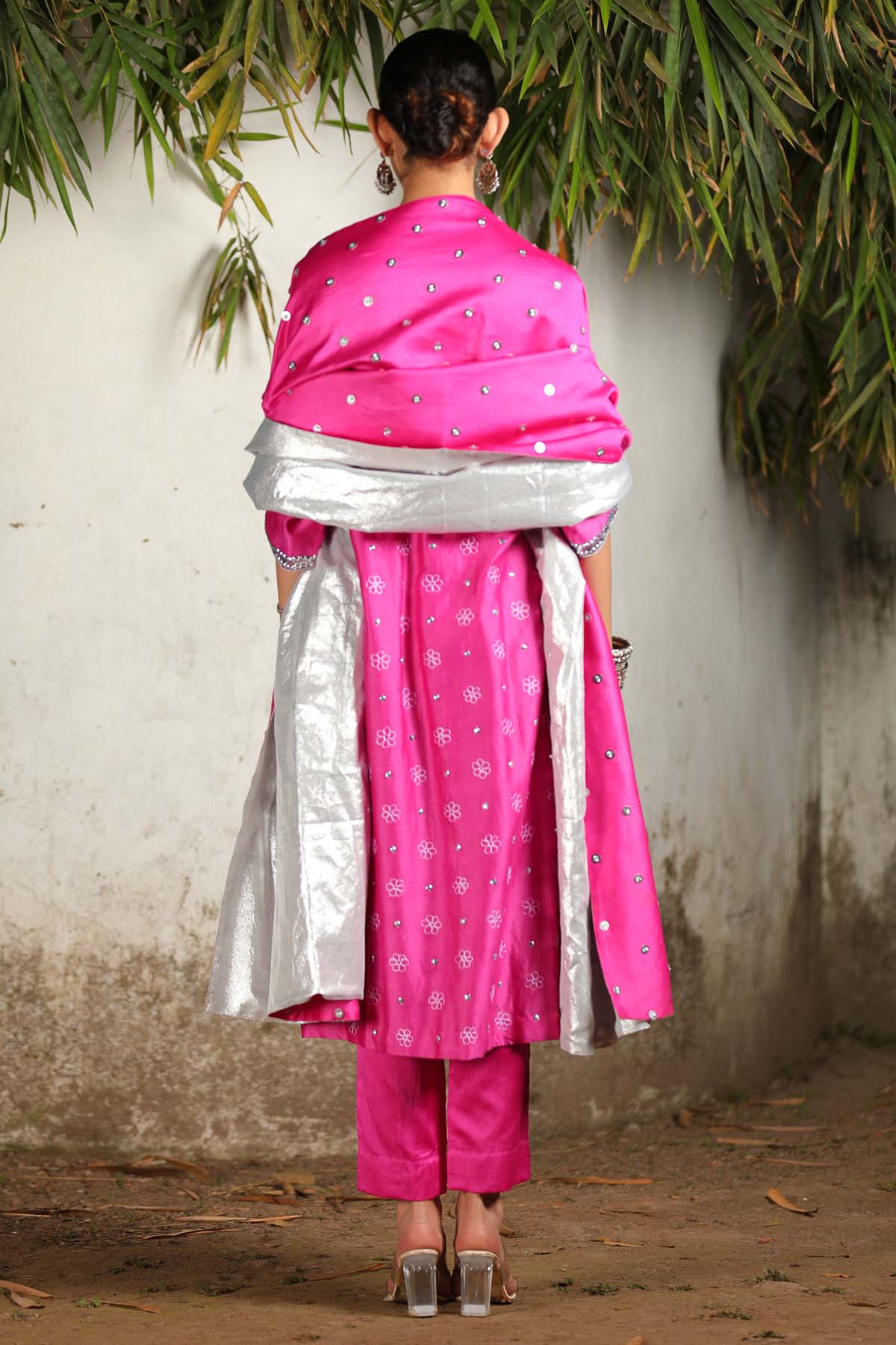 Pink Chanderi A-Line Kurta Set