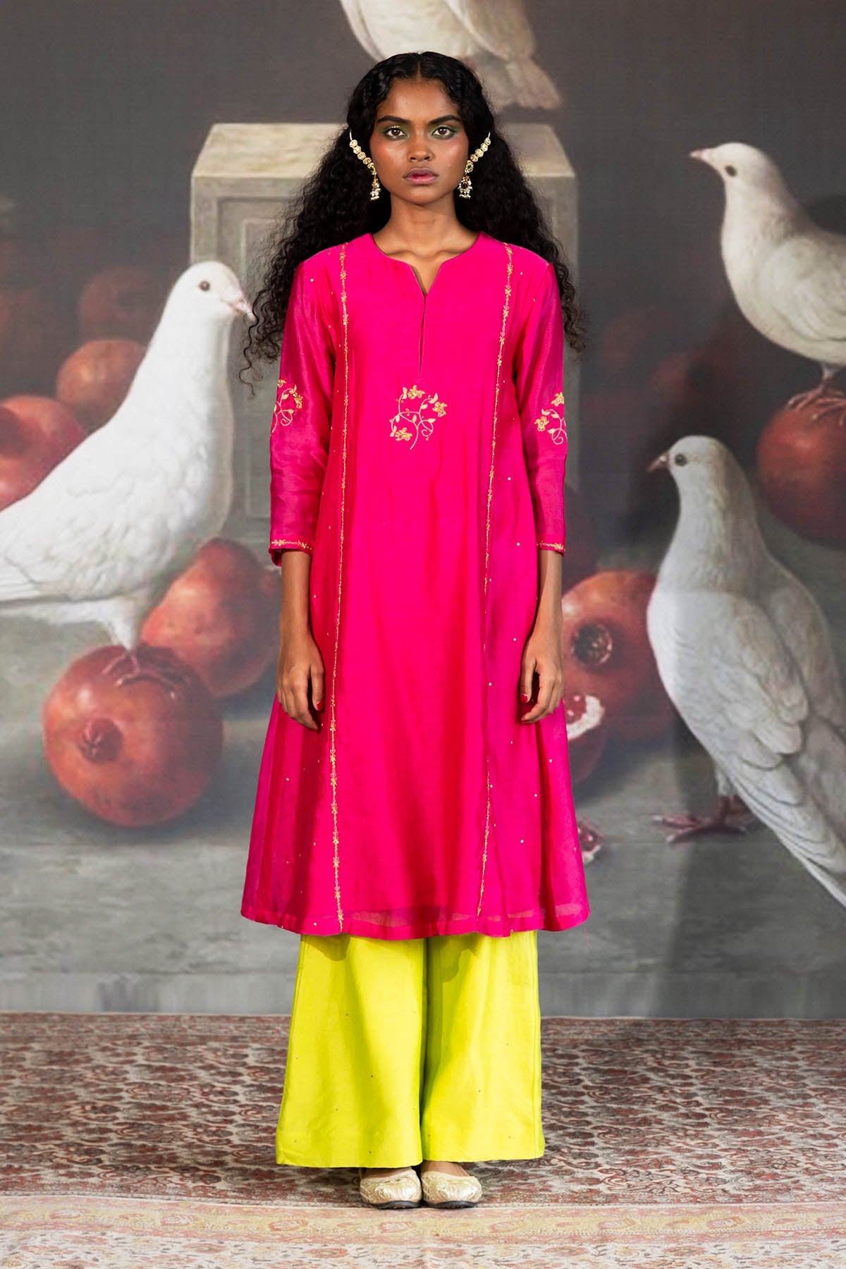 Buy Pink Chanderi A-Line Long Kurta by Journal by Pranay for women online at ScrollnShops