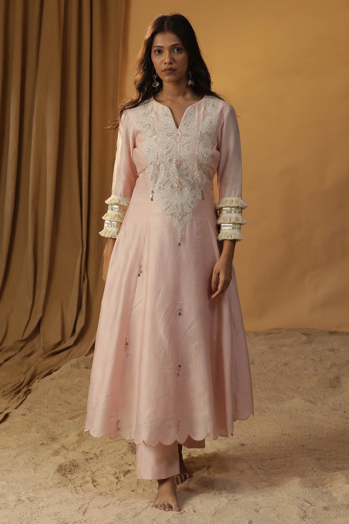 Baby Pink Chanderi Anarkali Set
