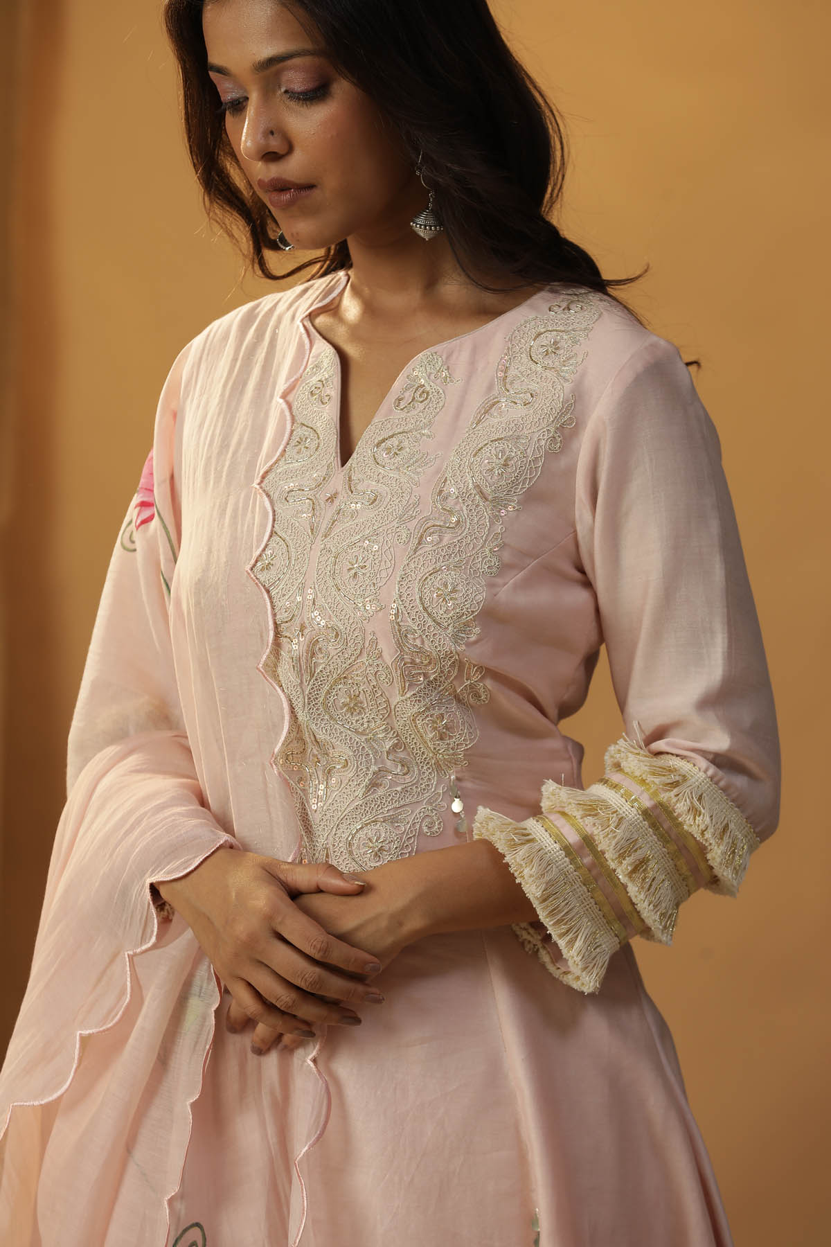 Baby Pink Chanderi Anarkali Set