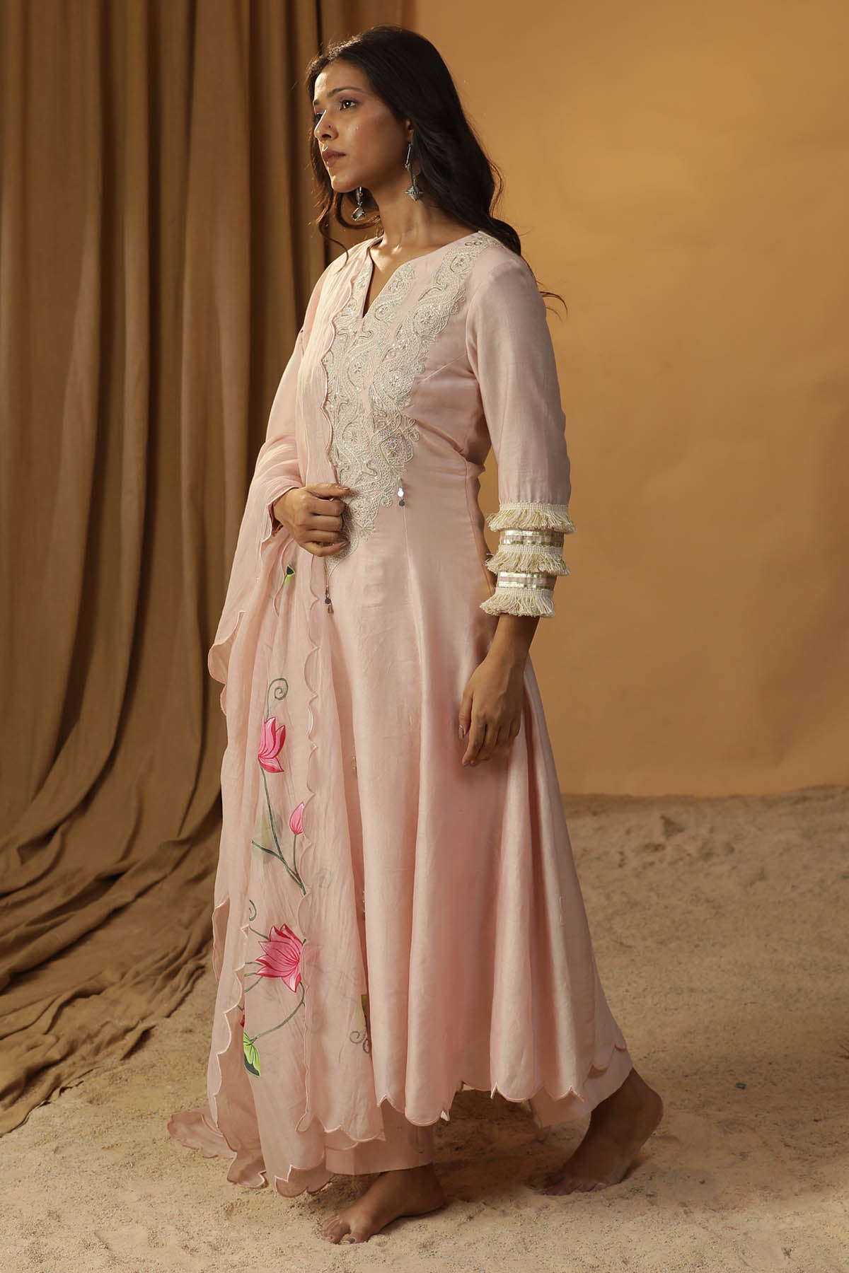 Baby Pink Chanderi Anarkali Set