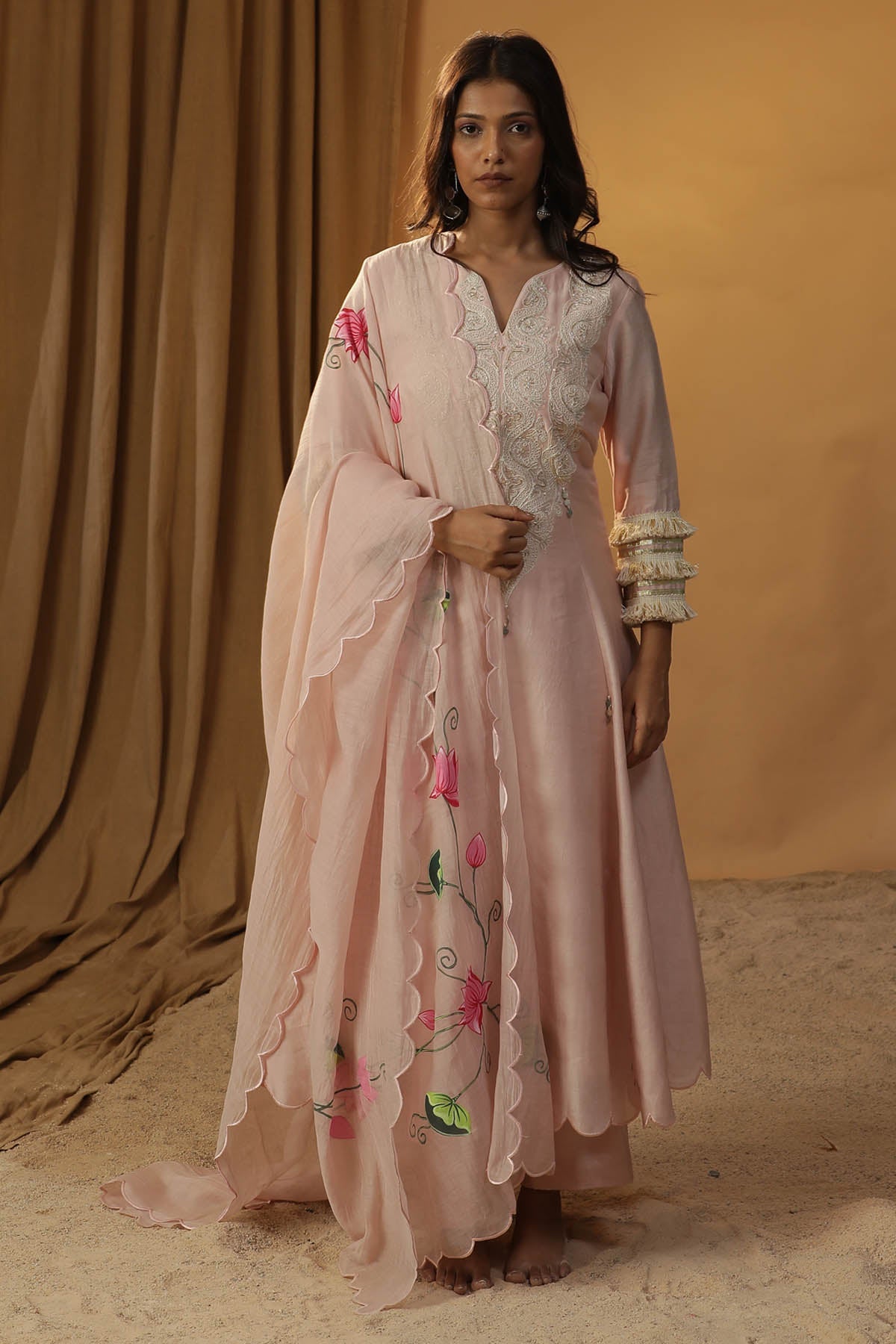 Arpita Sulakshana Pink Chanderi Anarkali Set for women online at ScrollnShops