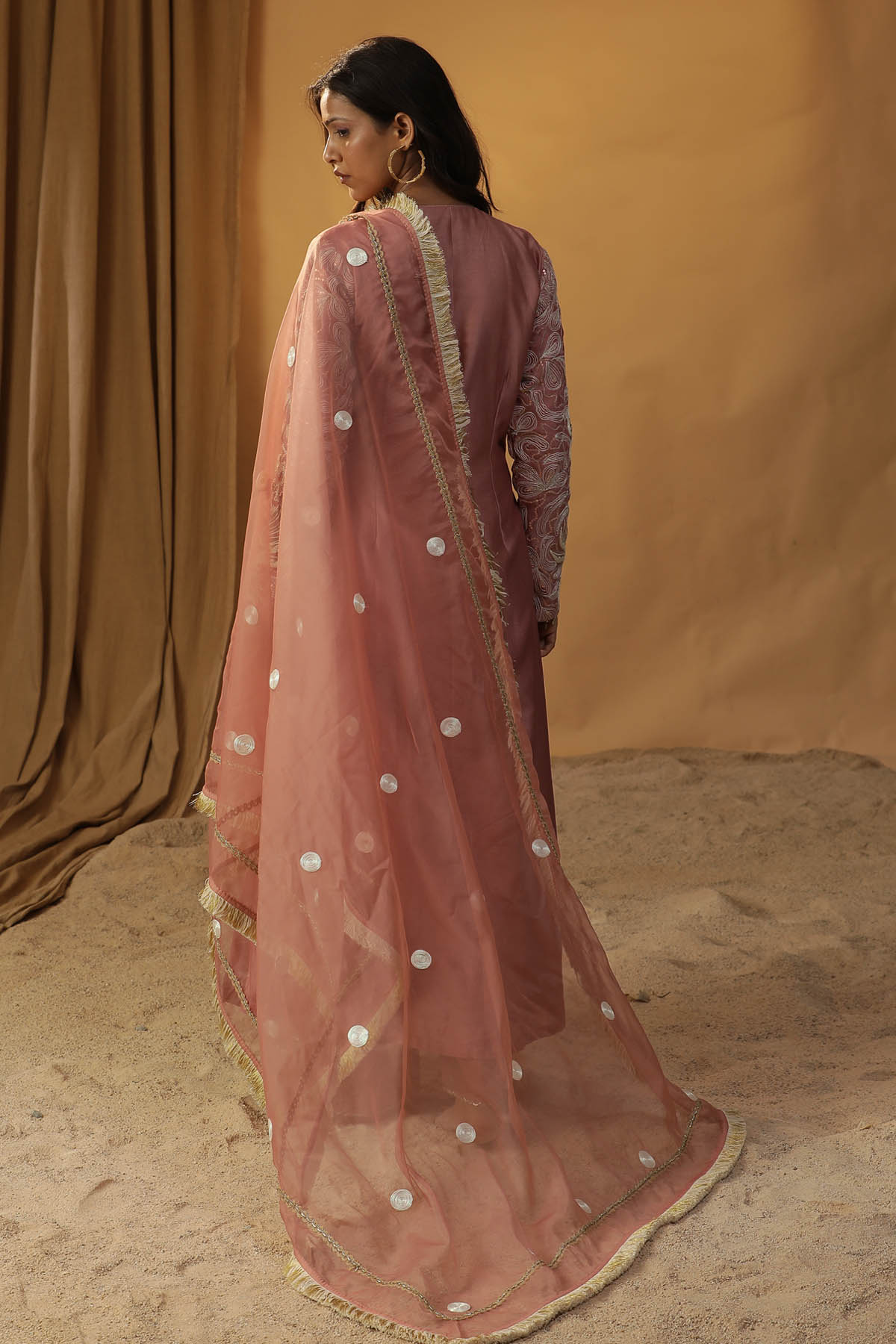 Pink Chanderi Angrakha Kurta Set