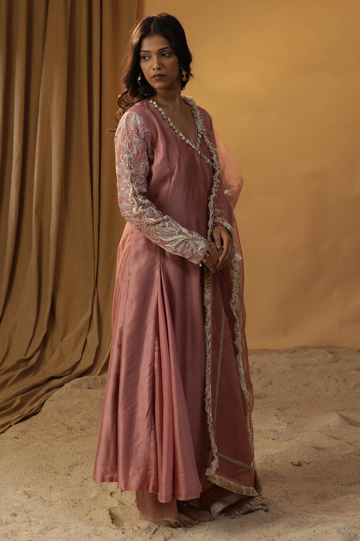 Pink Chanderi Angrakha Kurta Set