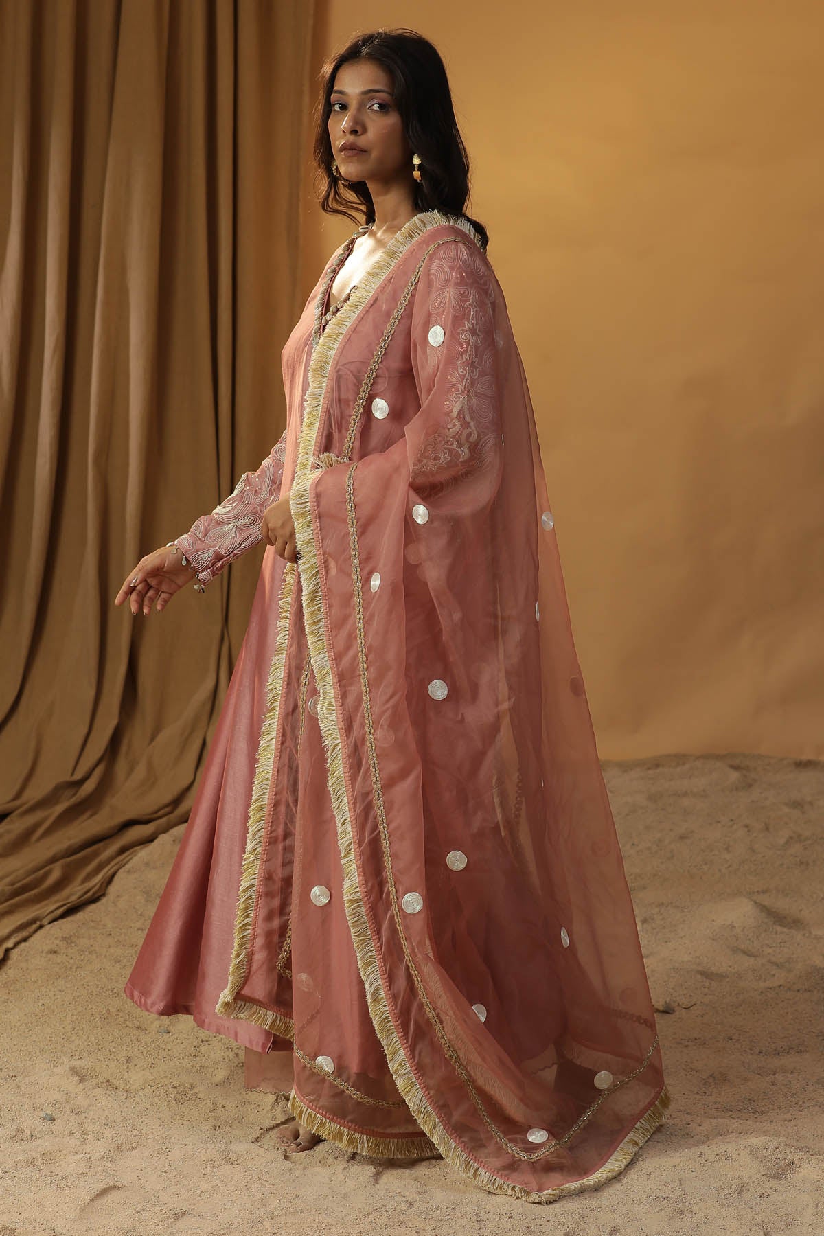 Pink Chanderi Angrakha Kurta Set