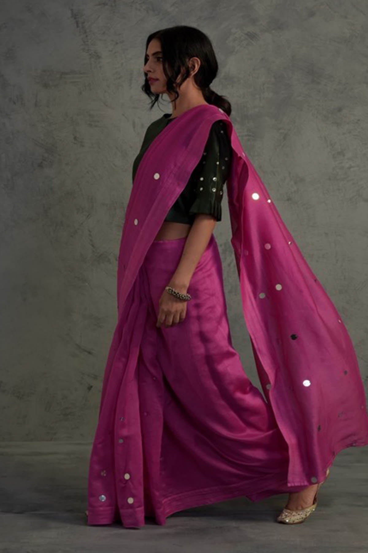 Pink Chanderi Embellished Saree