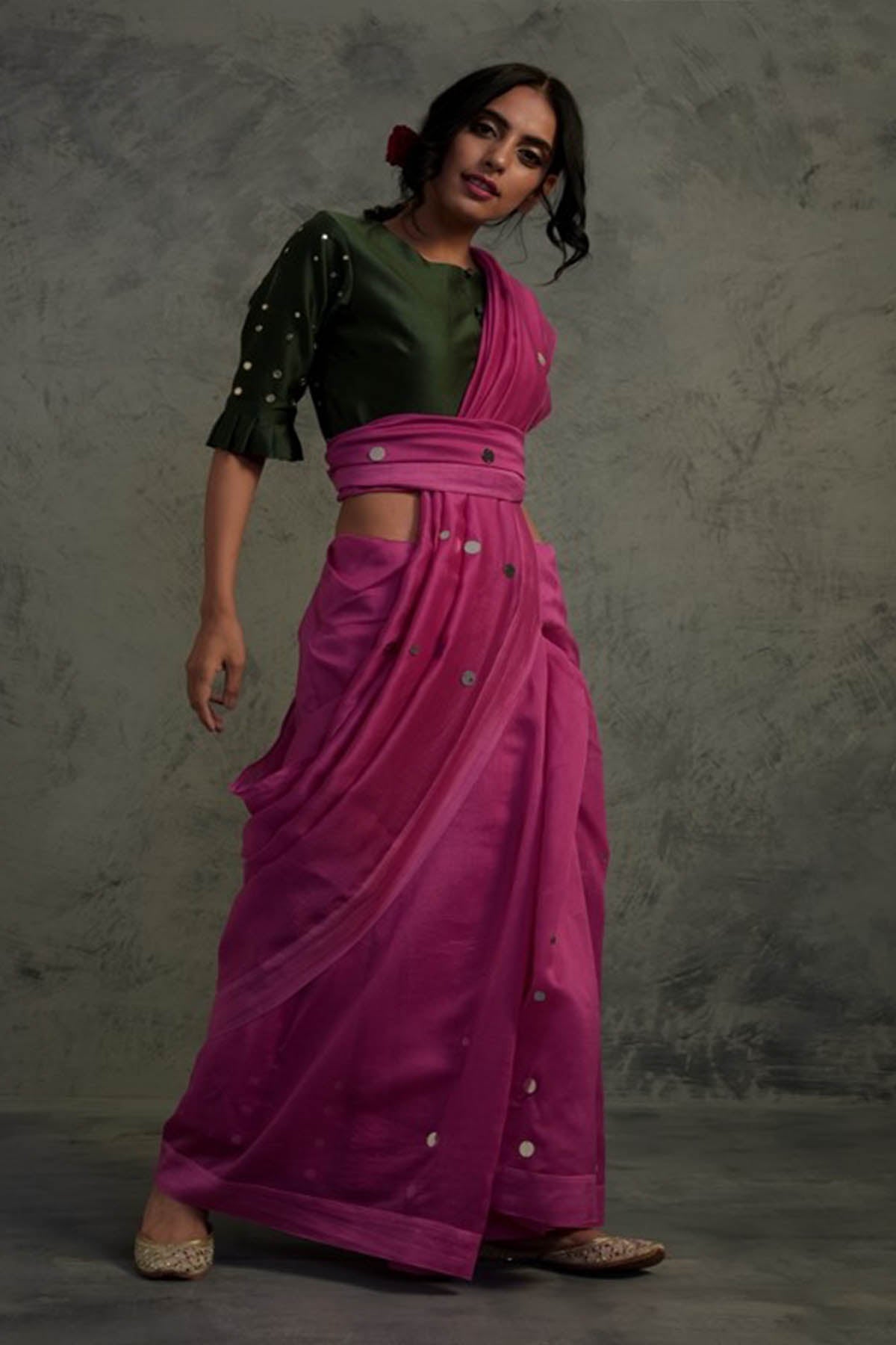 Pink Chanderi Embellished Saree