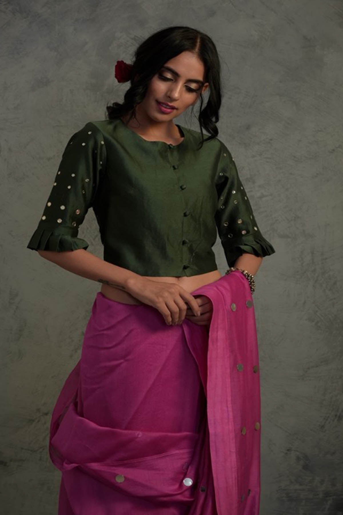 Pink Chanderi Embellished Saree