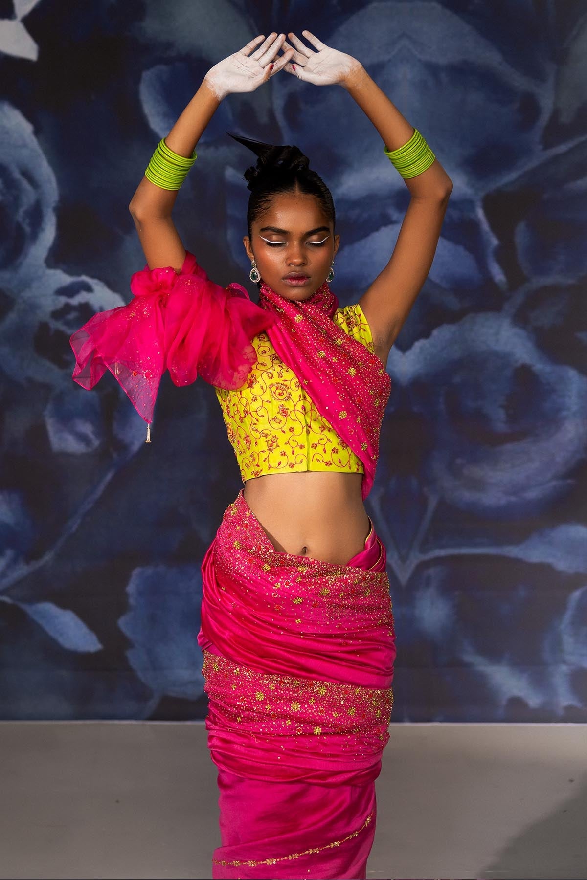 Buy Chanderi Pink Embellished Saree by Journal by Pranay for women online at ScrollnShops