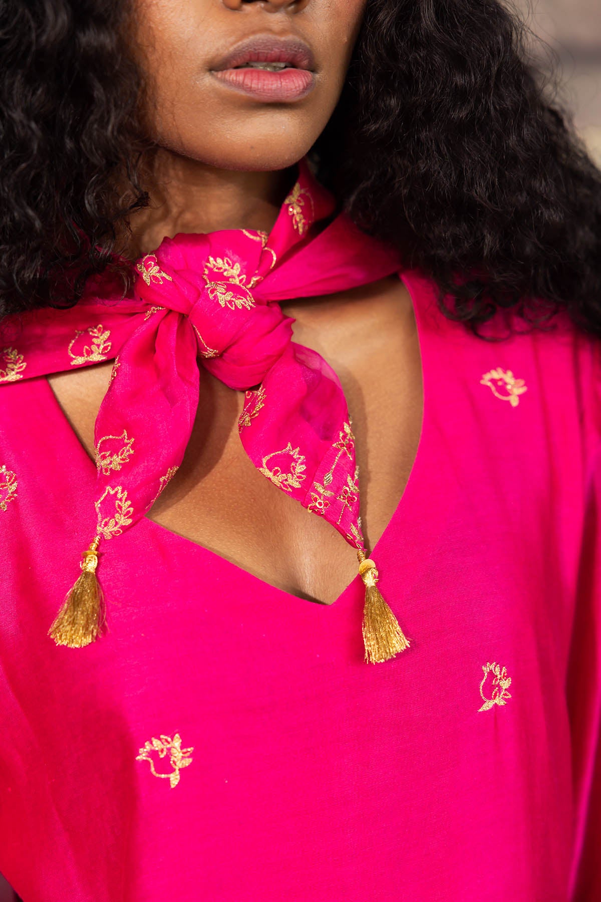 Pink Chanderi Embroidered Kurta