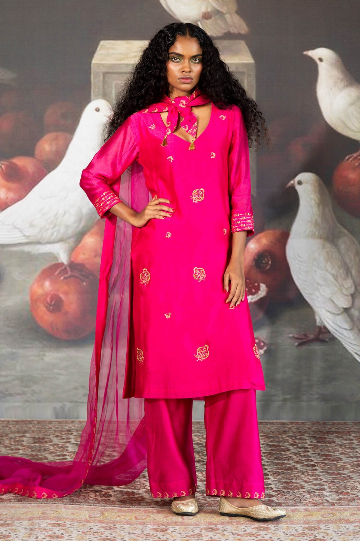 Buy Pink Chanderi Embroidered Kurta by Journal by Pranay for women online at ScrollnShops