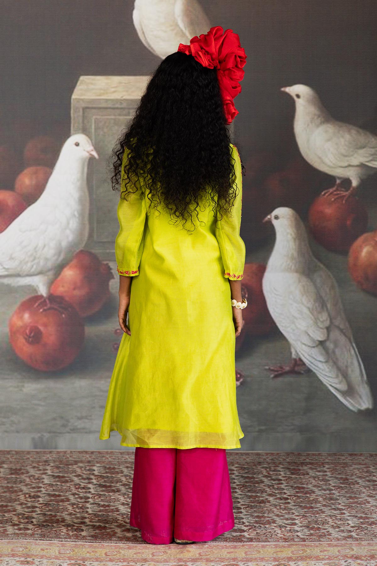 Pink Chanderi Flared Pants