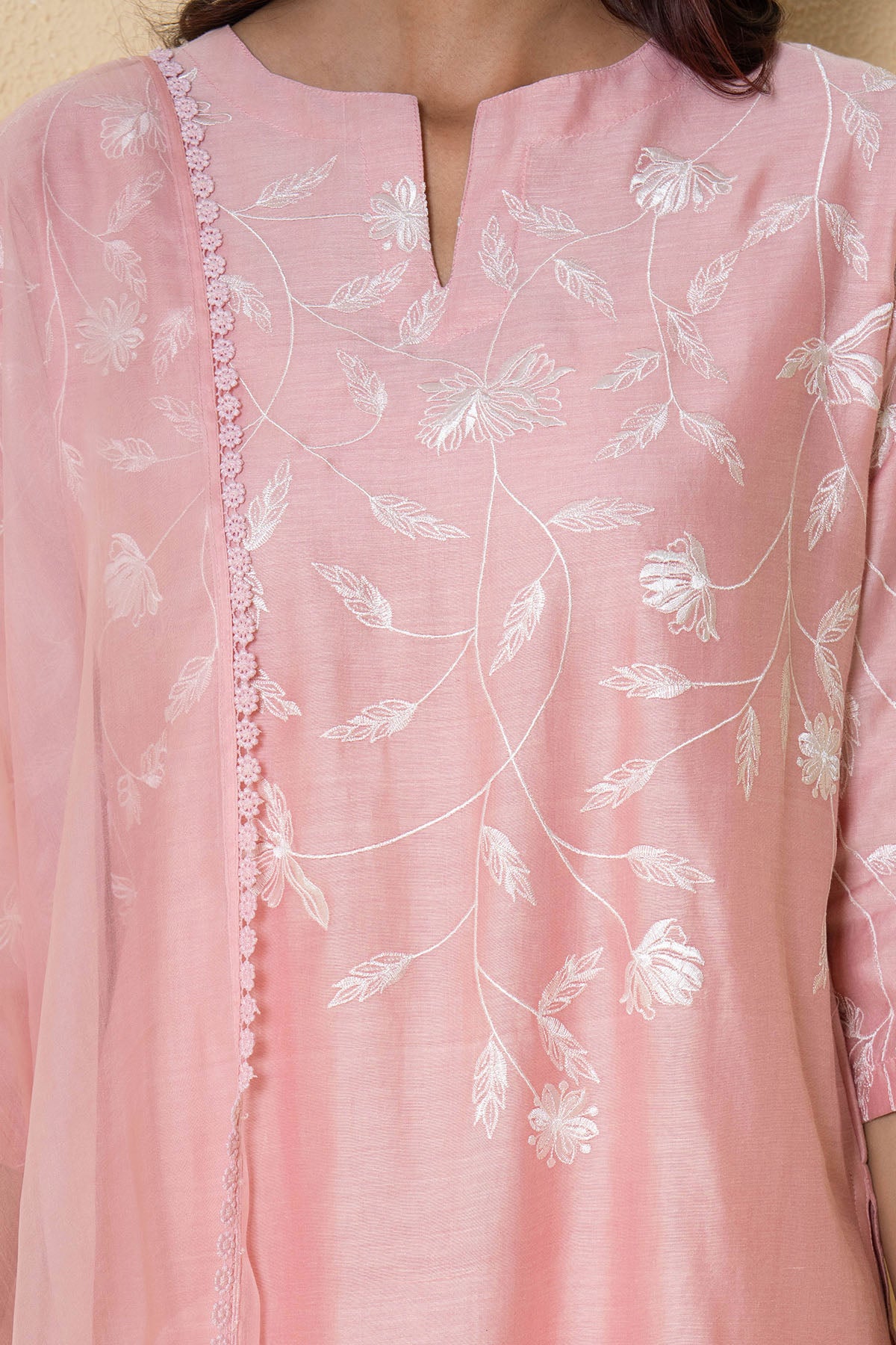 Pink Chanderi Floral Kurta Set