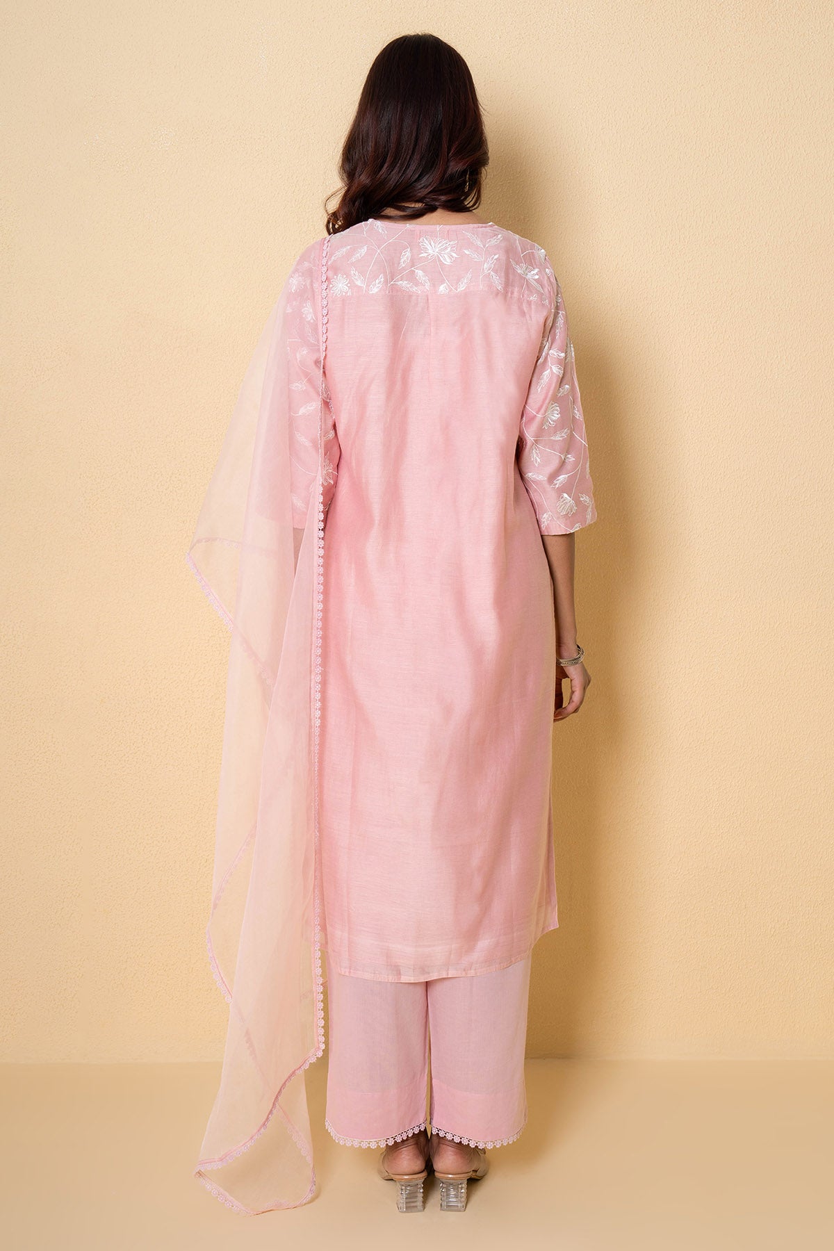 Pink Chanderi Floral Kurta Set