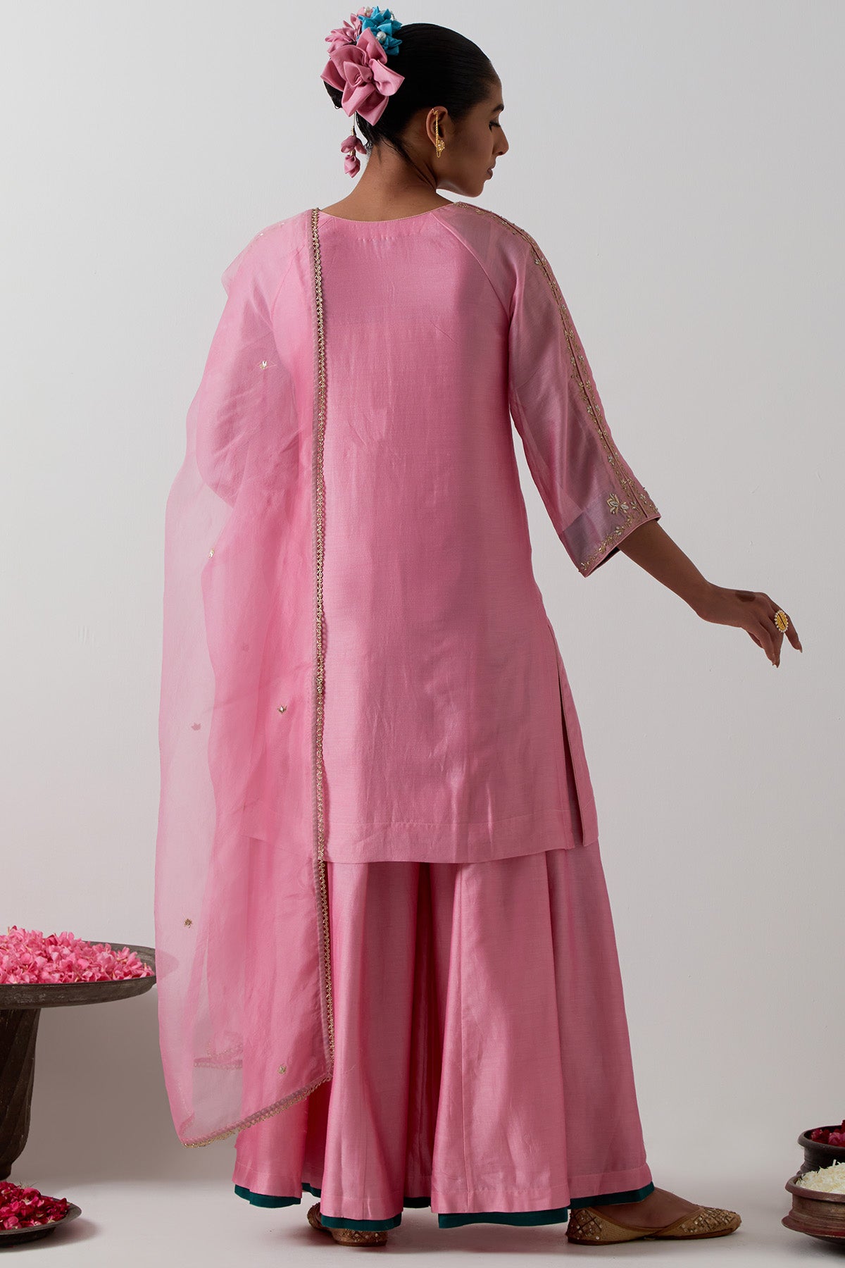 Pink Chanderi & Katan Kurta Set