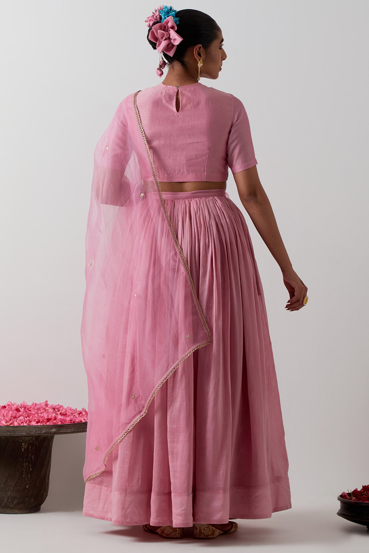 Pink Chanderi Katan Lehenga Set