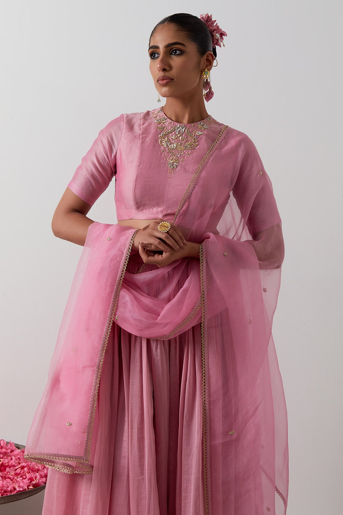 Pink Chanderi Katan Lehenga Set