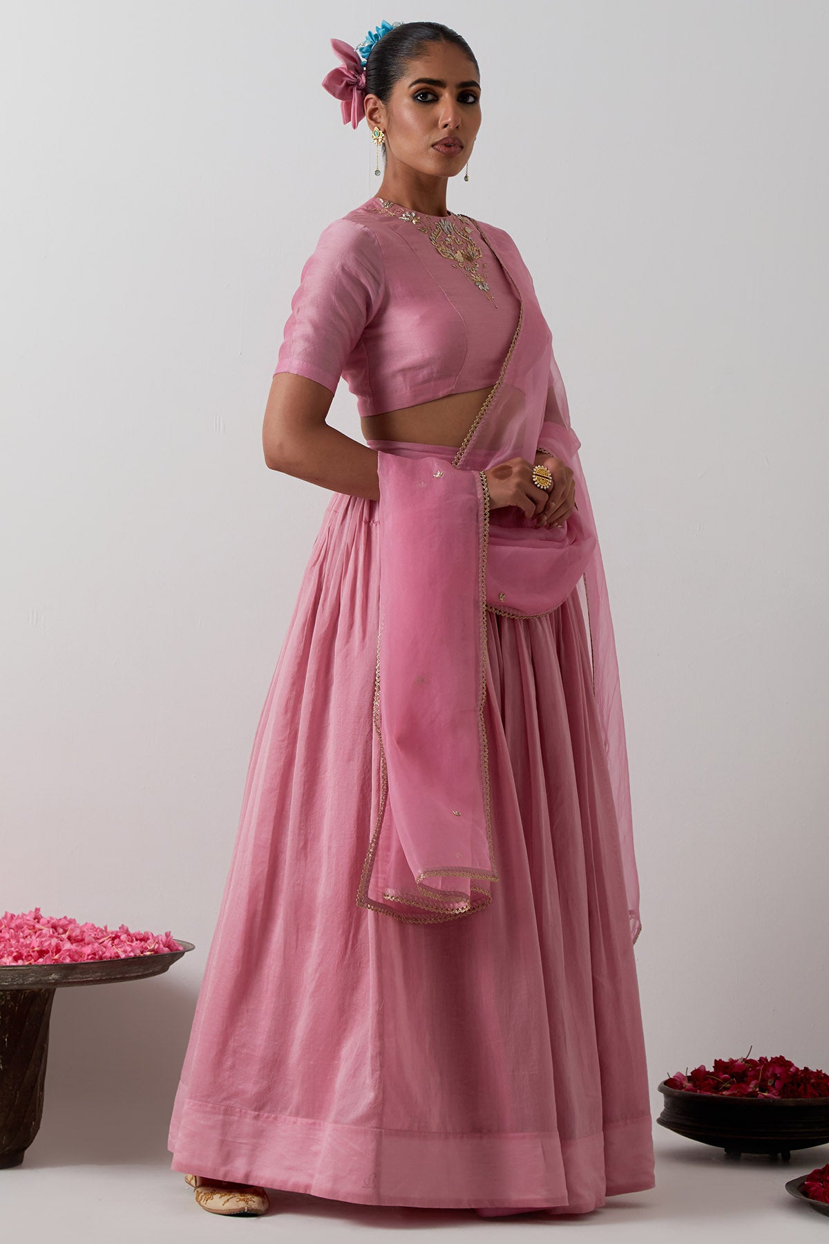 Pink Chanderi Katan Lehenga Set