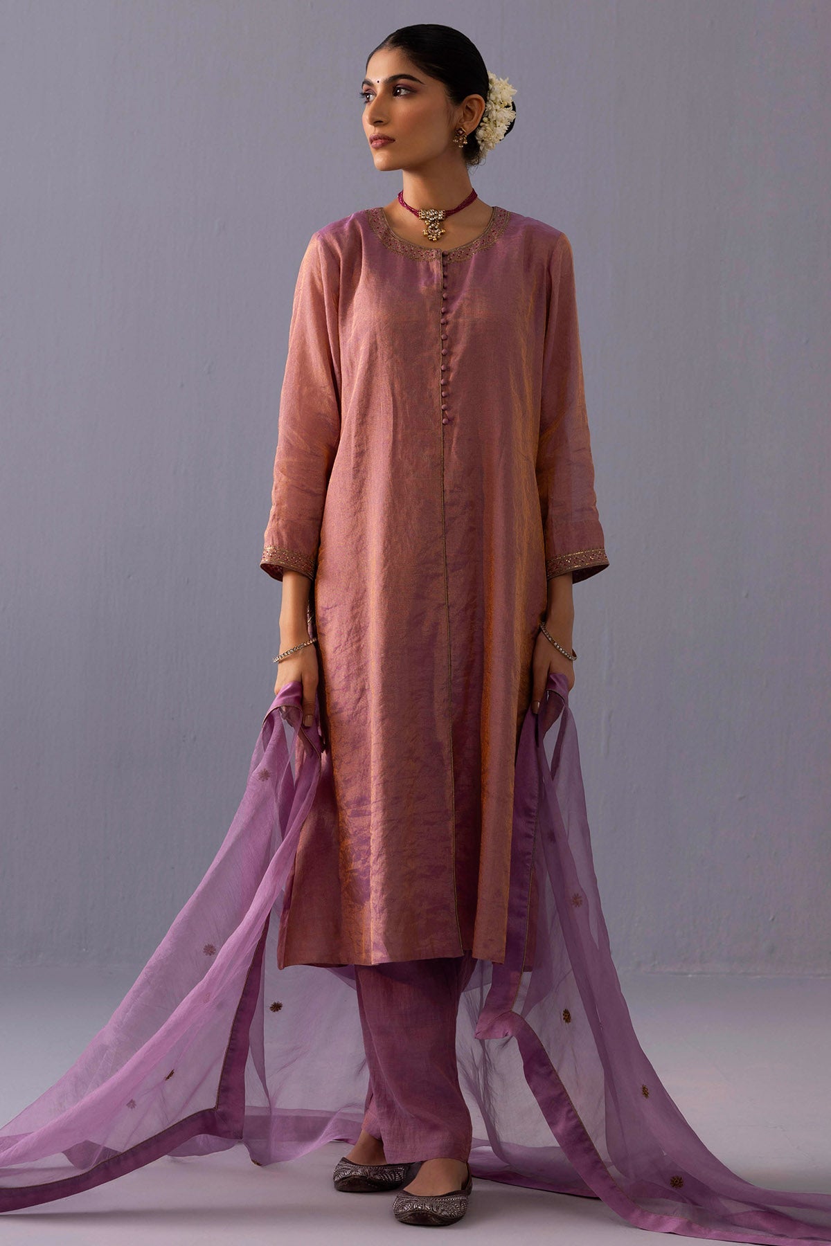 Buy Pink Chanderi Kurta And Pants for women online available at ScrollnShops