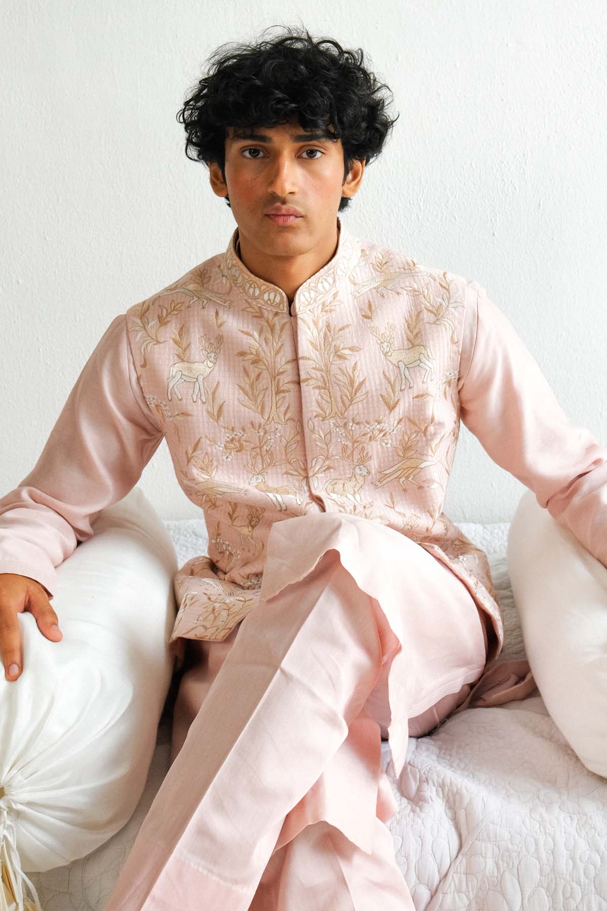 Pink Chanderi Kurta Set & Bundi