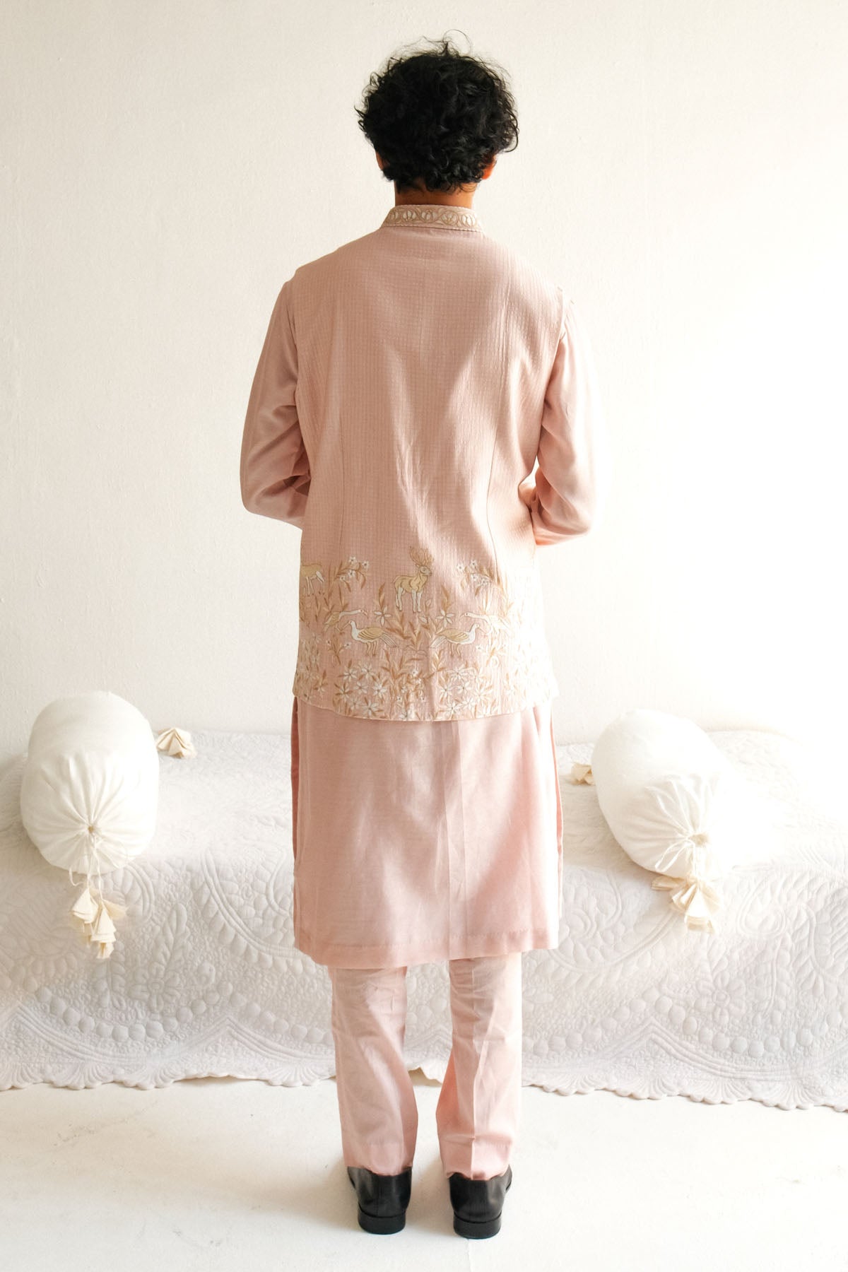 Pink Chanderi Kurta Set & Bundi