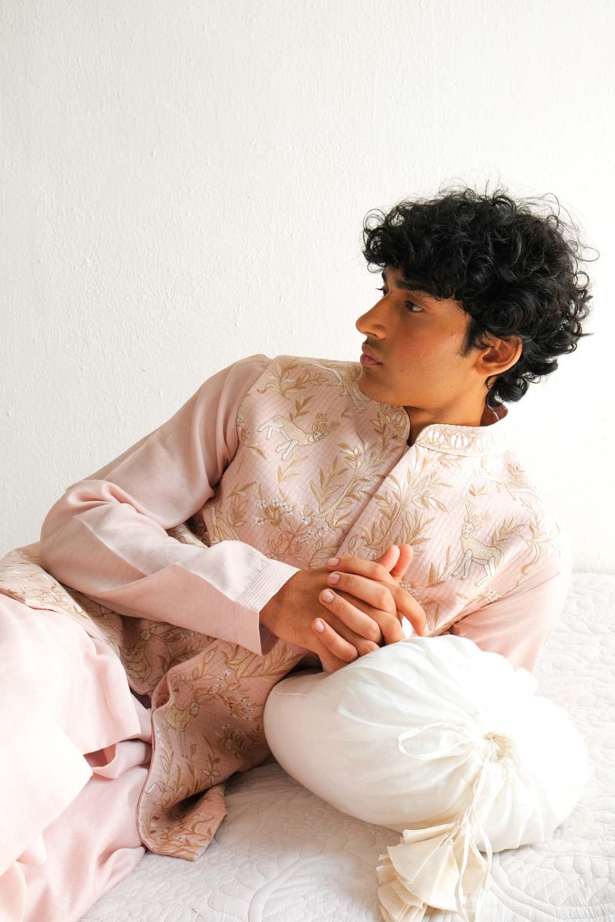 Pink Chanderi Kurta Set & Bundi